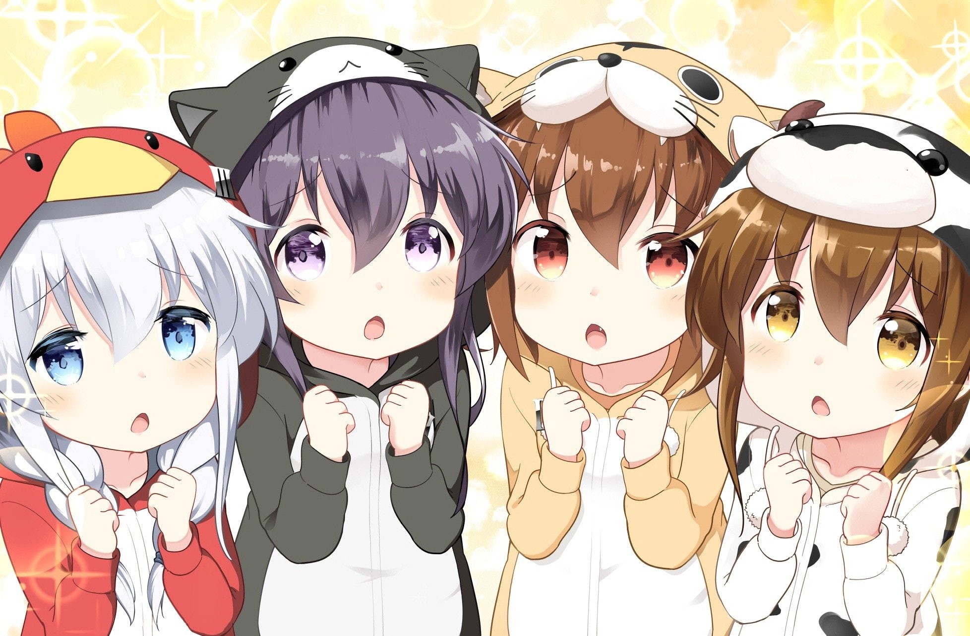 Kirima Sharo, fan art, Gochuumon wa Usagi Desu ka?, crossover, anime girls, anime, Gochuumon wa Usagi Desu ka, 1080P, Hoto Kokoa, loli, white skin, Tedeza Rize, HD Wallpaper