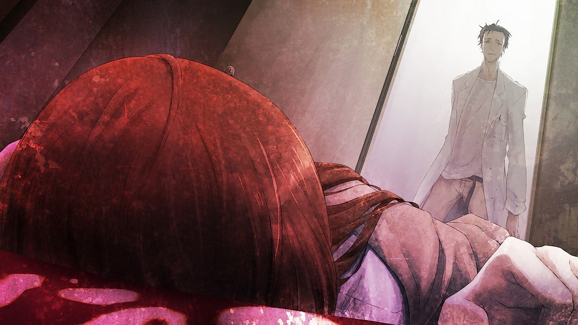 Makise Kurisu, idol, human representation, rear view, religion, anime, representation, spirituality, Steins;Gate, 1080P, male likeness, architecture, belief, HD Wallpaper