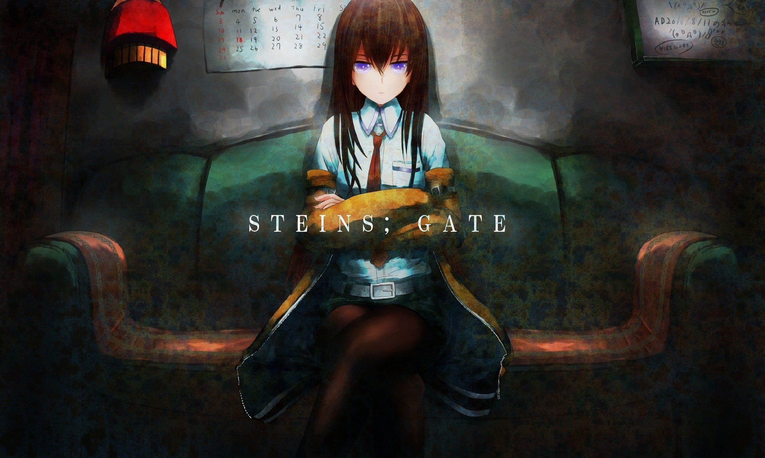 young adult, Makise Kurisu, fashion, illuminated, young women, anime girls, front view, Steins;Gate, sitting, indoors, one person, hairstyle, adult, portrait, HD Wallpaper