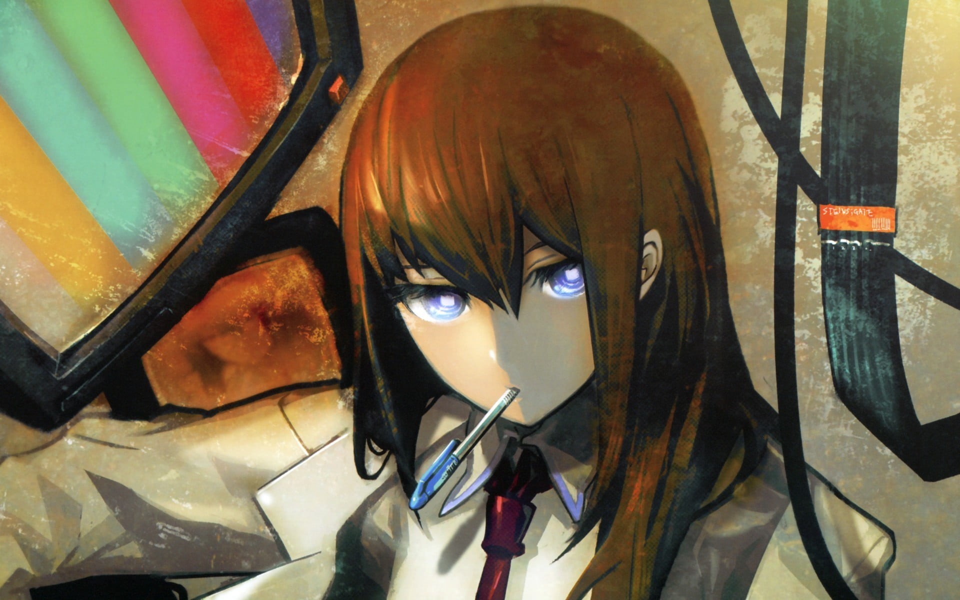 no people, human representation, mask, anime, art and craft, graffiti, day, disguise, Steins;Gate, Makise Kurisu, 1080P, multi colored, portrait, glass - material, HD Wallpaper