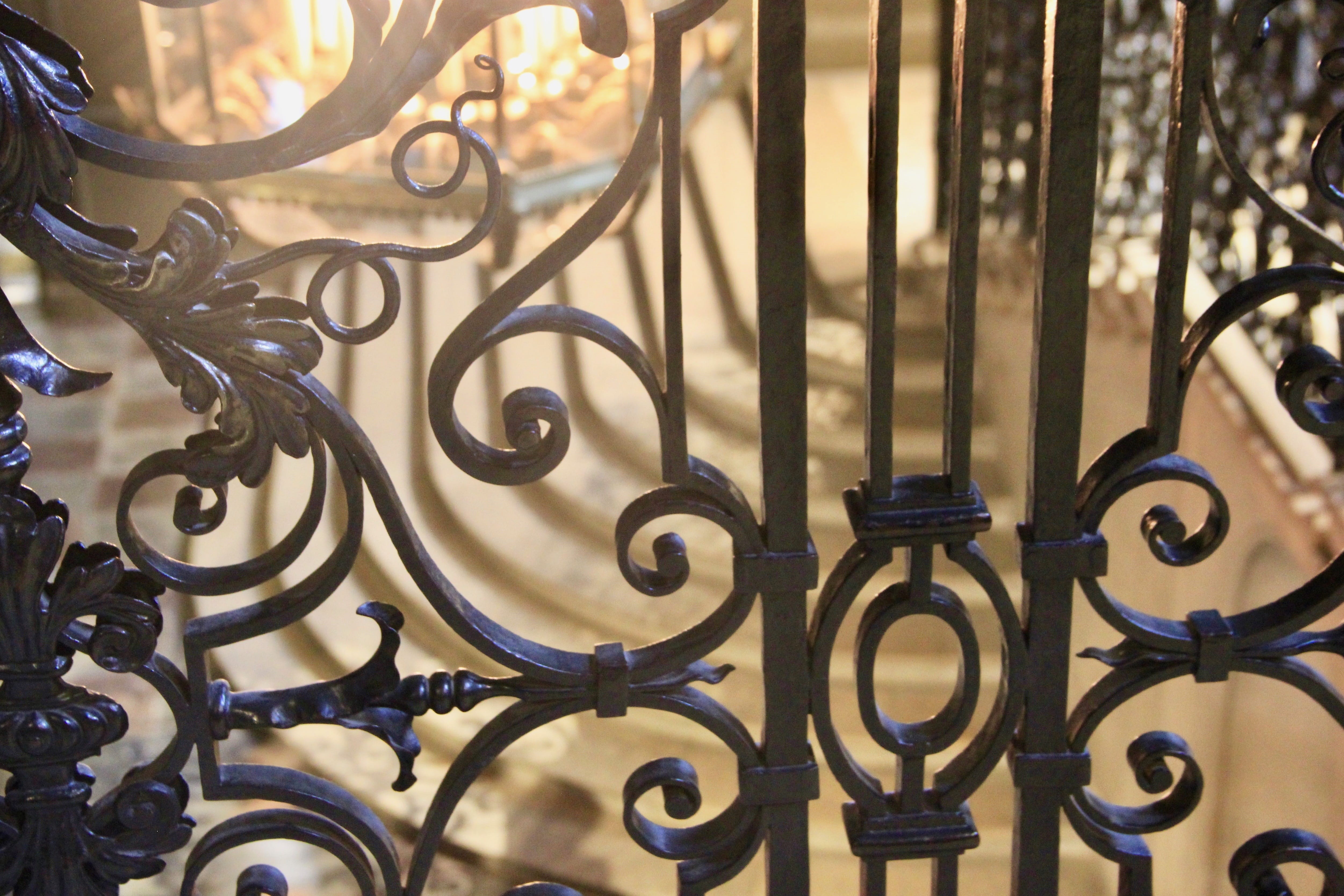 design, ornate, metal, shadow, protection, style, fence, ornamental, backgrounds, focus on foreground, pattern, boundary, staircase, 4K, iron - metal, HD Wallpaper