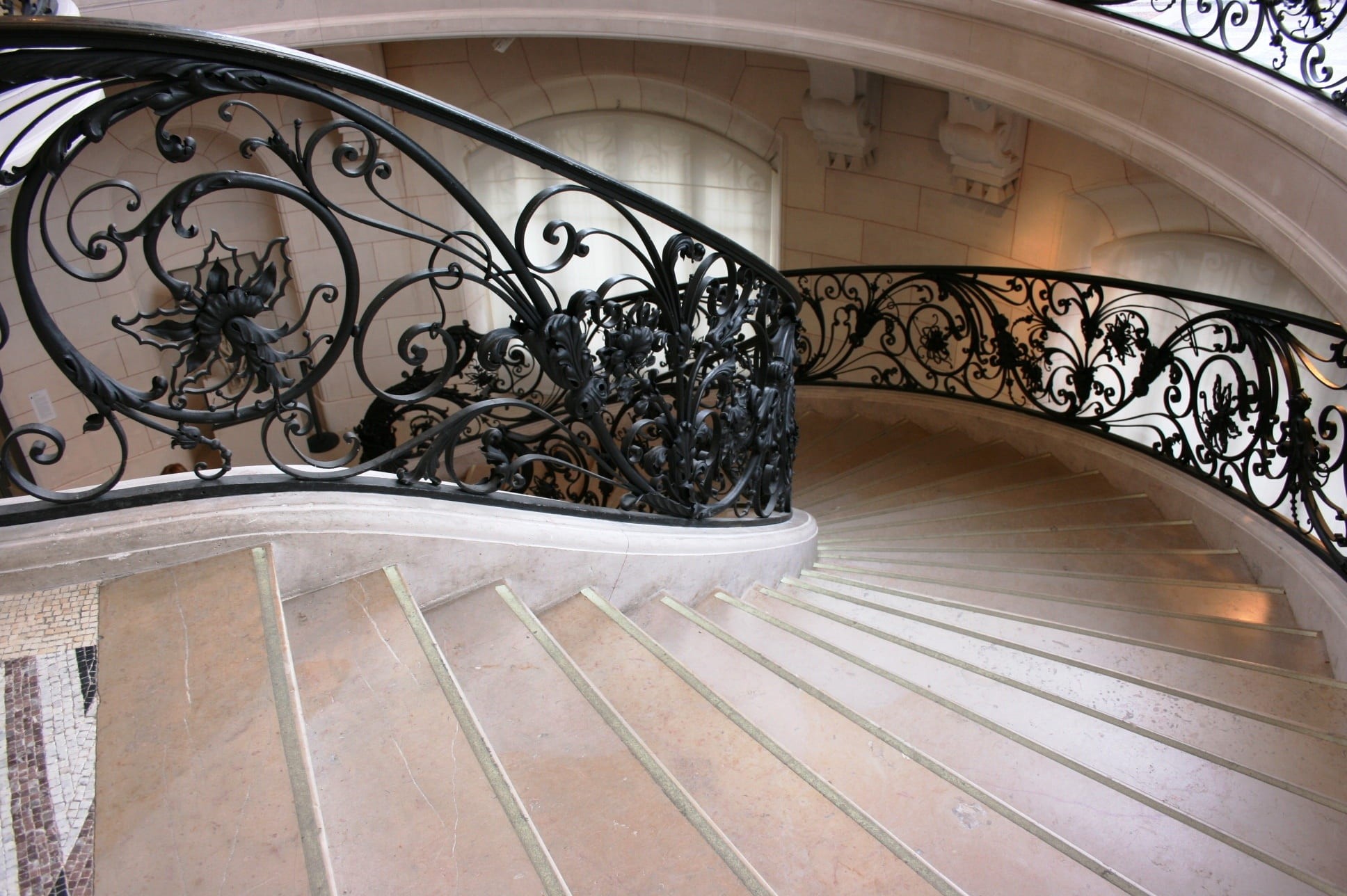 day, metal, built structure, 1080P, architecture, spiral, ceiling, wrought iron, art and craft, spiral staircase, history, railing, black, petit palais, HD Wallpaper