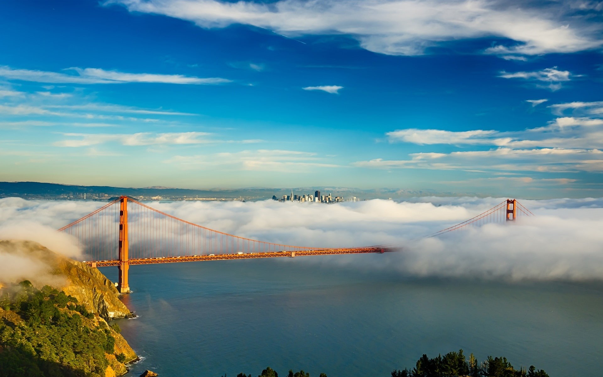 Fog, Clouds, brown, suspension, Bay, Bridge, Golden, 1080P, Francisco, San, USA, Gate, HD Wallpaper