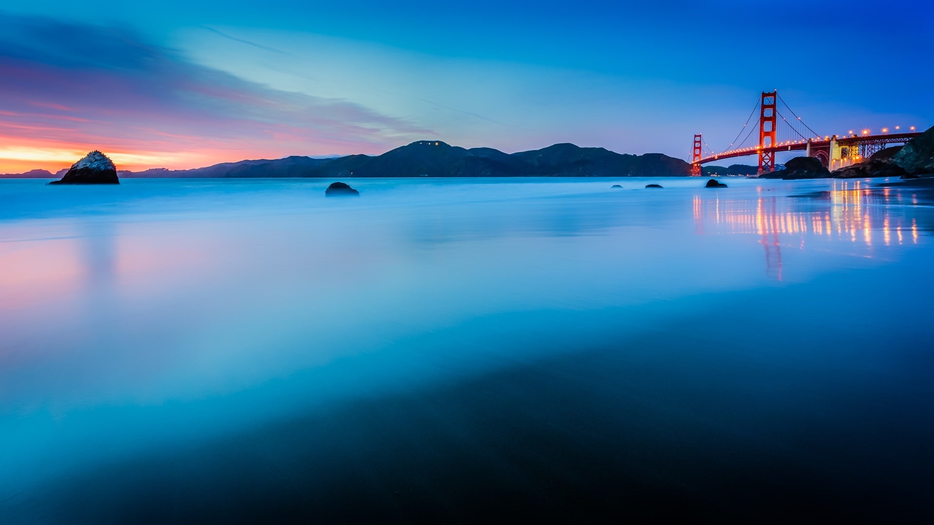 1080P, Ocean, Bridge, san, Blue, brooklyn, USA, Francisco, Gate, California, Sunset, Golden, HD Wallpaper