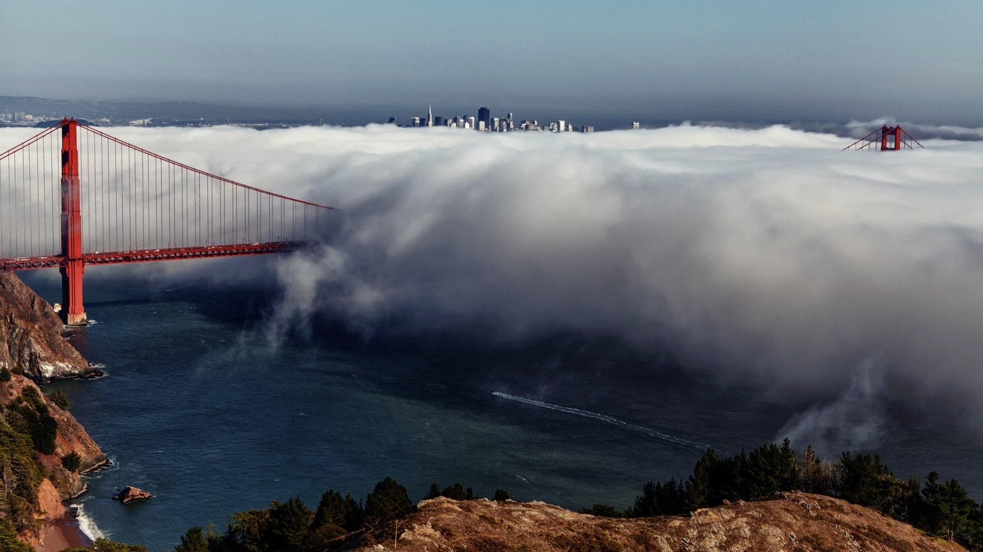 1080P, nature, francisco, bridge, hd, gate, mist, san, golden, fog, HD Wallpaper