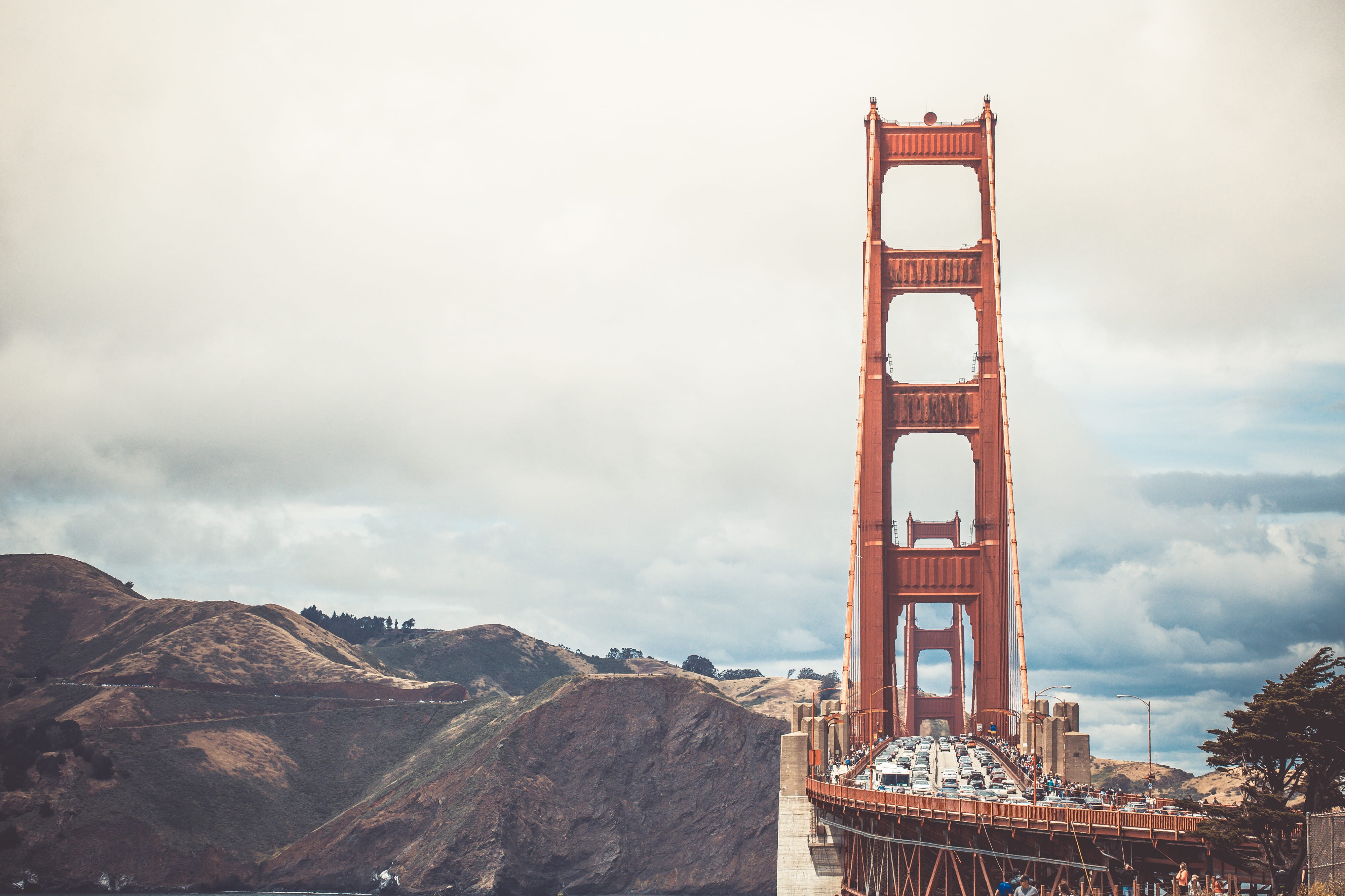 4K, sf, cloudy, international Landmark, cloud - sky, golden, famous Place, sky, ggb, roads, highway, Front, travel Destinations, san francisco, clock tower, HD Wallpaper