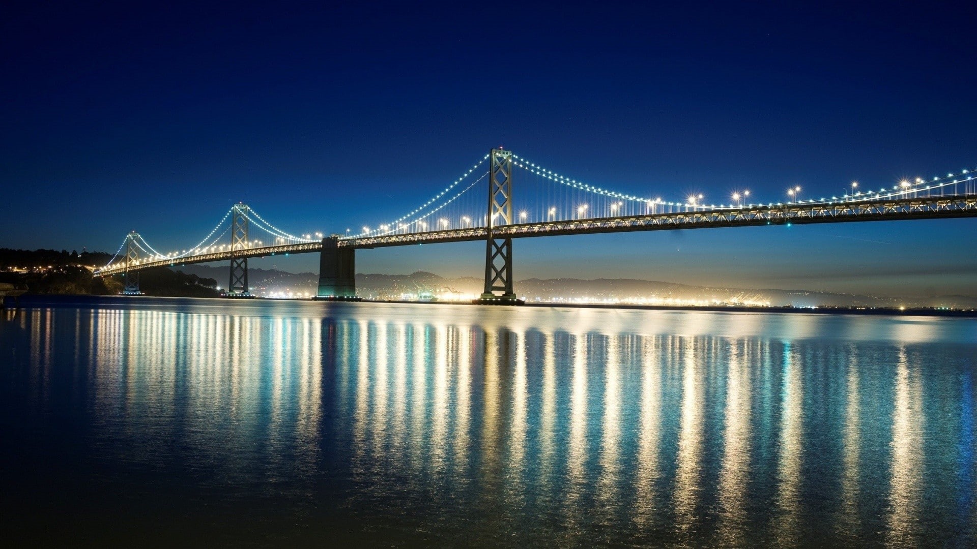 night, 1080P, city lights, bridge, San Francisco-Oakland Bay Bridge, landscape, HD Wallpaper