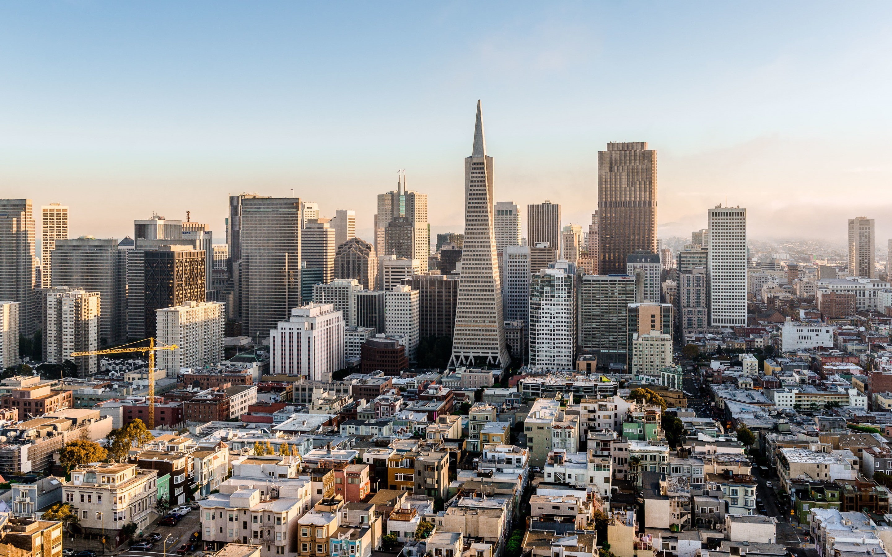 aerial, concrete, San, buildings, house, CA, skyscraper, sky, downtown, USA, 2K, photo, building, fog, Francisco, city, California, HD Wallpaper