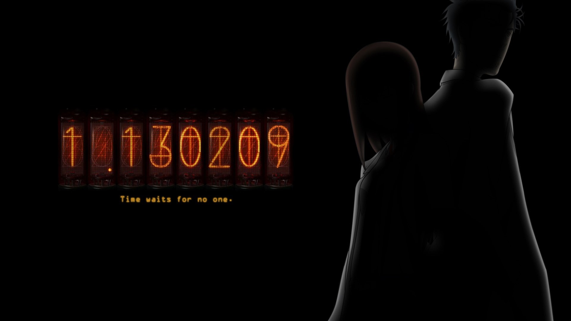 black background, women, adult, fashion, western script, steinsgate, one person, dark, 1080P, studio shot, text, standing, capital letter, communication, HD Wallpaper