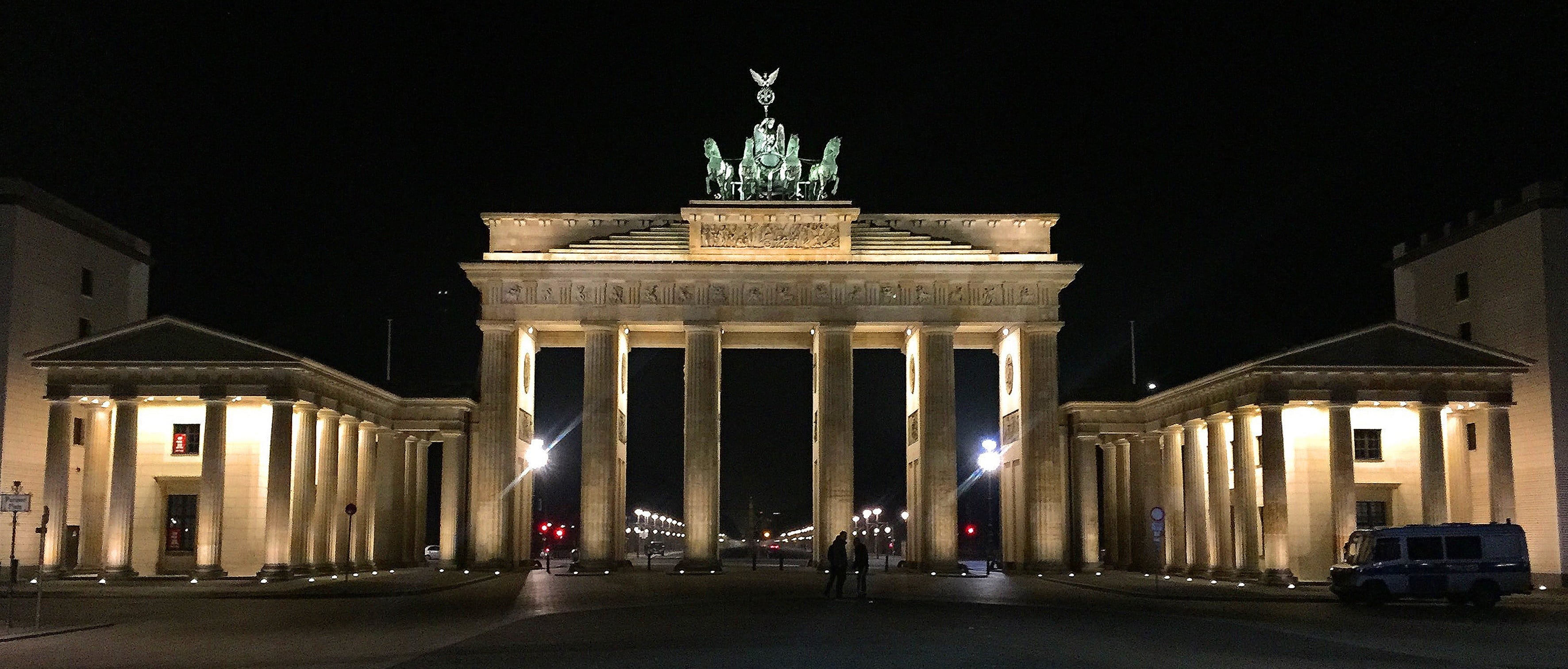 transportation, brandenburg gate, columnar, the past, germany, city, goal, illuminated, accommodation, gray, berlin, 2K, street, nature, night, sky, building, HD Wallpaper