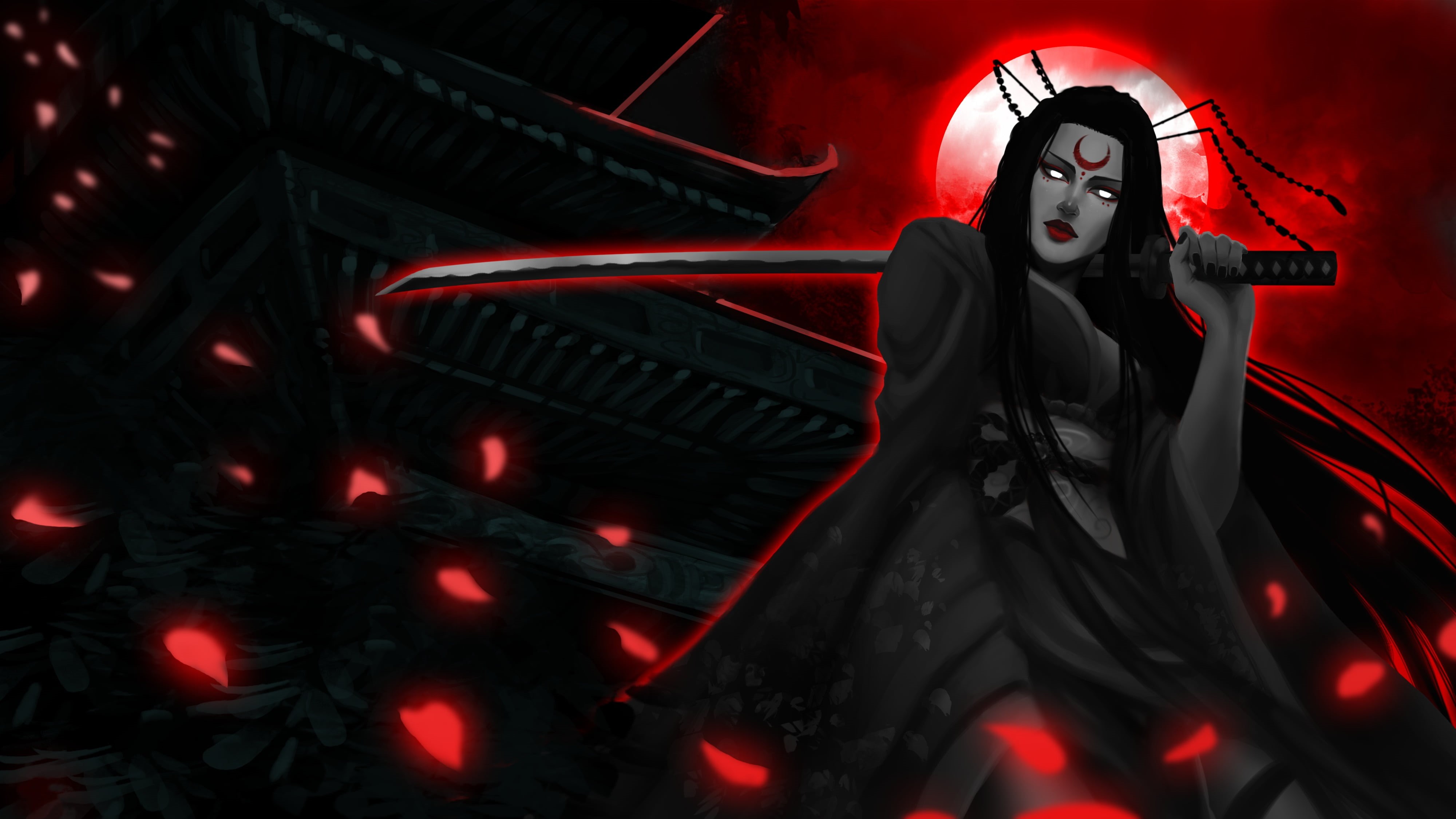 superhero, looking at camera, Scorn of the Moon, portrait, dark, hairstyle, human representation, red, adult, young women, League of Legends, one person, HD Wallpaper