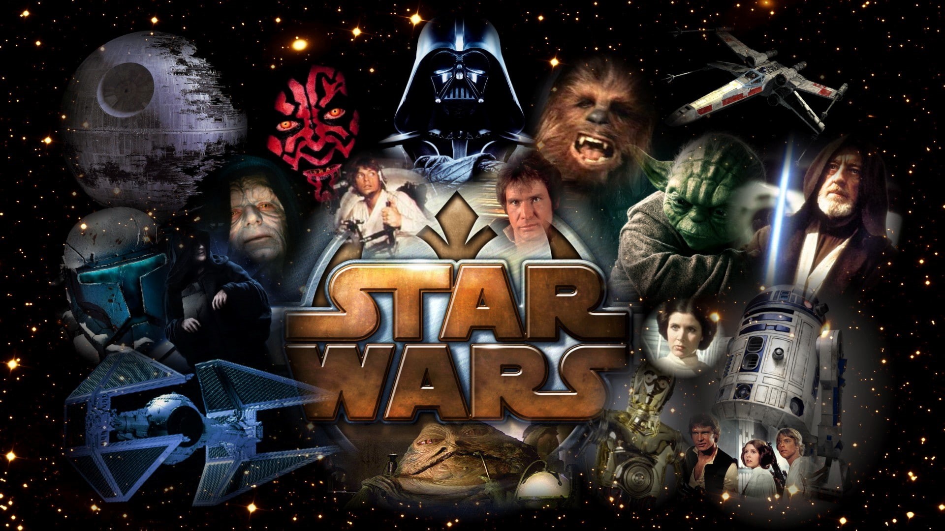 Darth Maul, Obi-Wan Kenobi, Darth Vader, TIE Fighter, Chewbacca, R2-D2, X-Wing, Yoda, 1080P, Star Wars, Alec Guinness, Death Star, HD Wallpaper