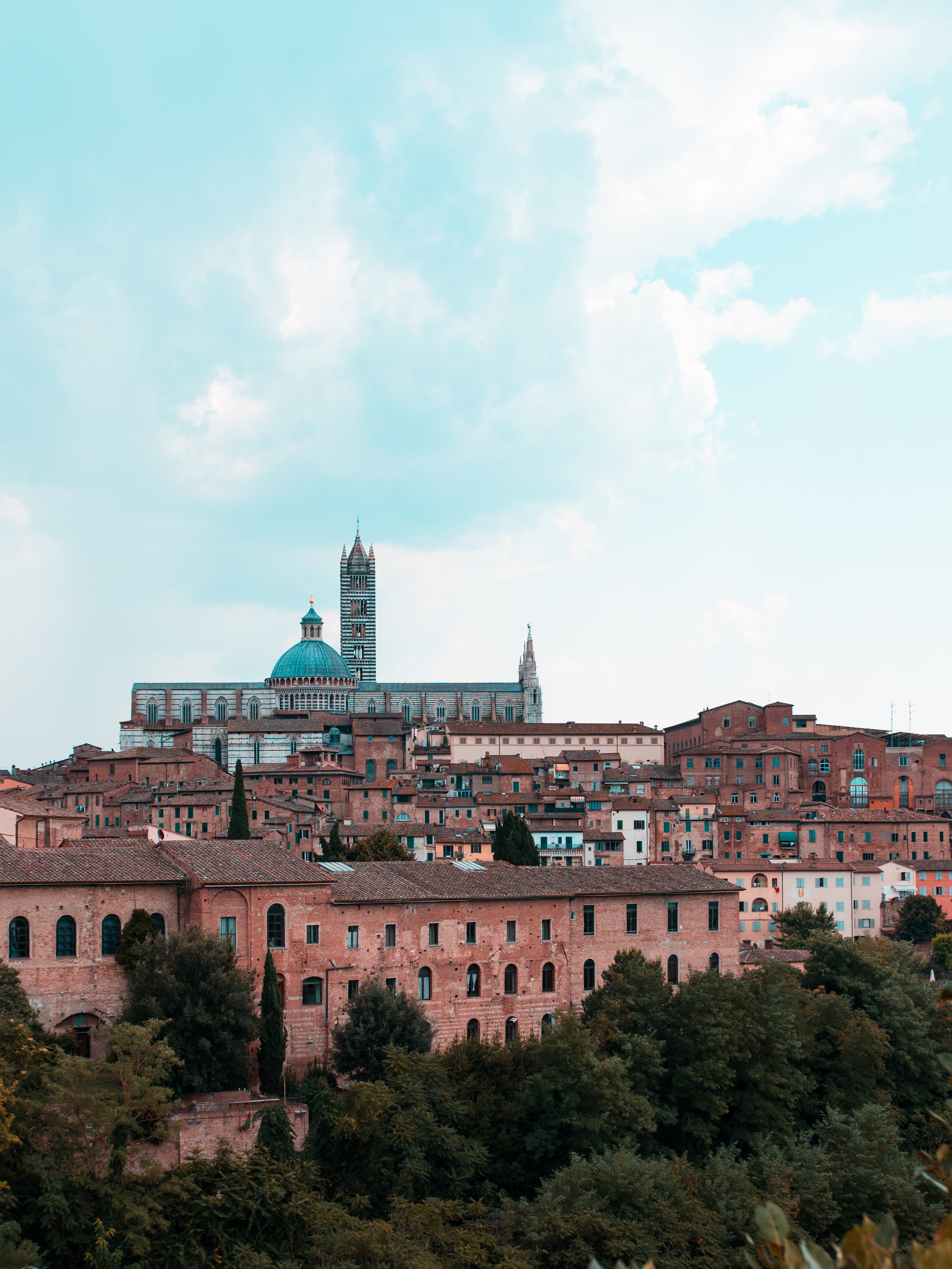 nature, italy, 4K, tree, travel destinations, urban, the past, no people, cloud - sky, cathedral, city, siena, brown, brewery, sky, villa, religion, residential district, Phone HD Wallpaper