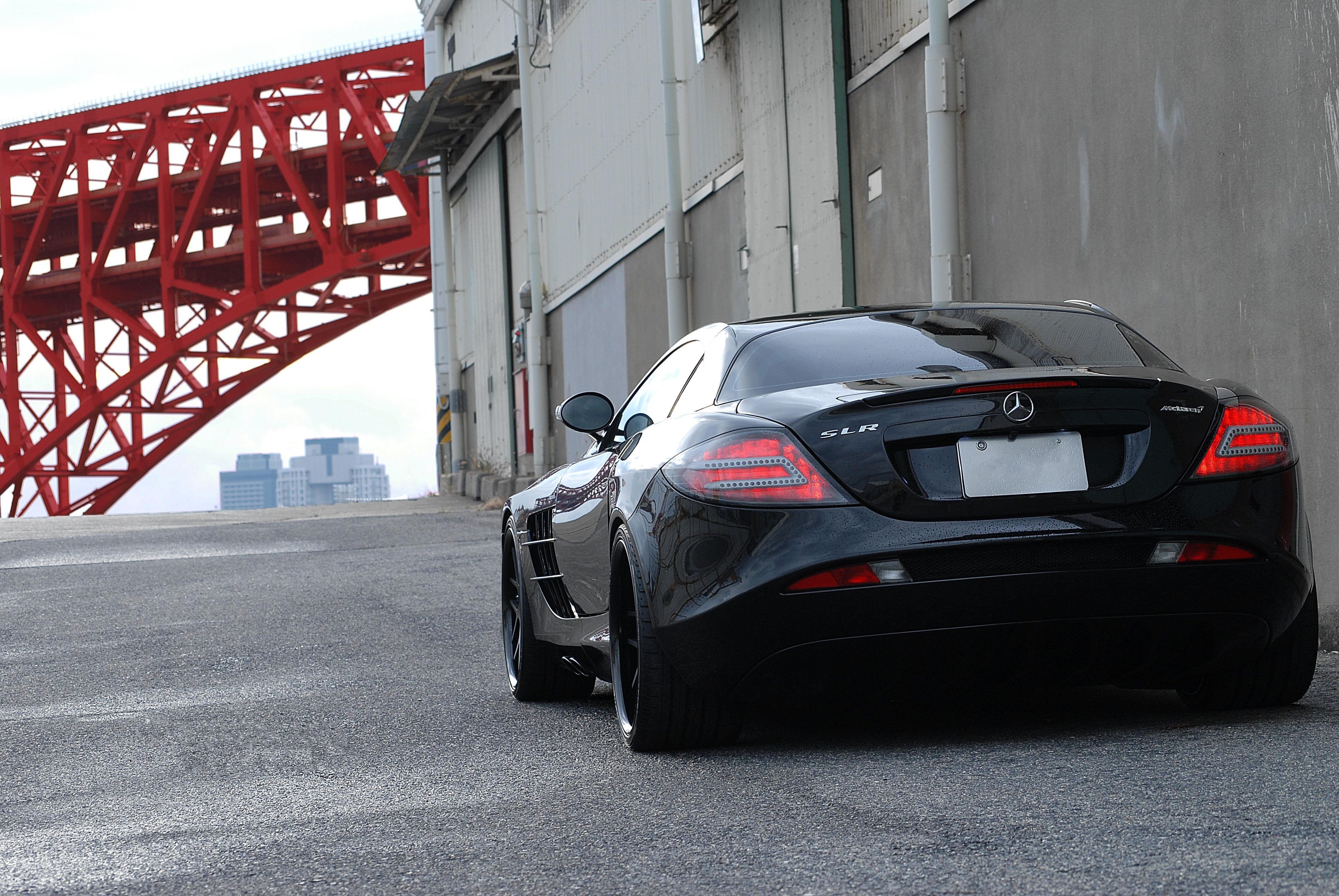 architecture, highway, building exterior, modern, black, coupe, car, wall, red, street, gate, pipe, mercedes, cityscape, outdoors, luxury, bridge, urban Scene, HD Wallpaper