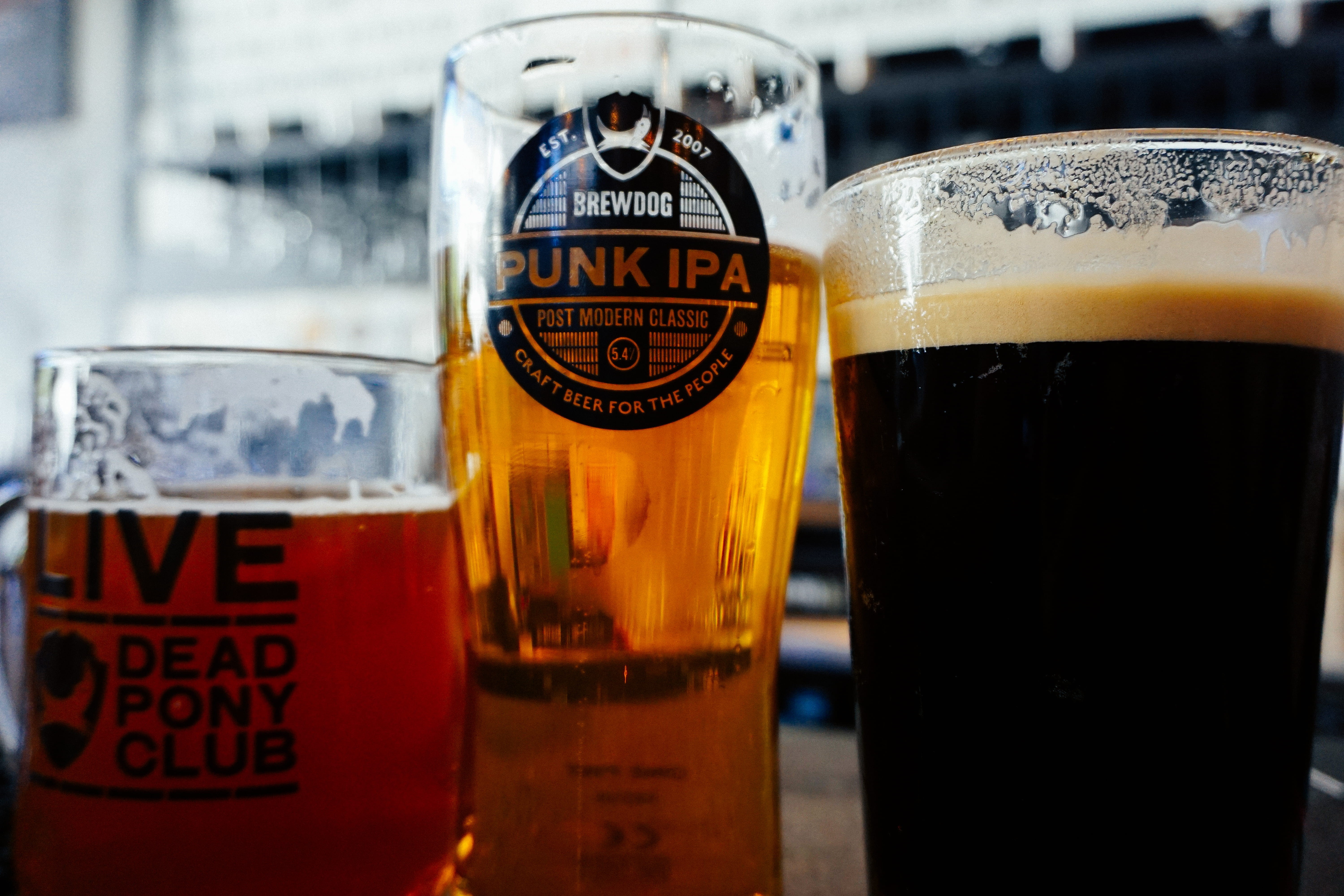 close-up, beer glass, drink, cold temperature, stout, ipa, alcohol, borough of camden, food and drink, lager, text, bar counter, brewdog camden, glass, HD Wallpaper