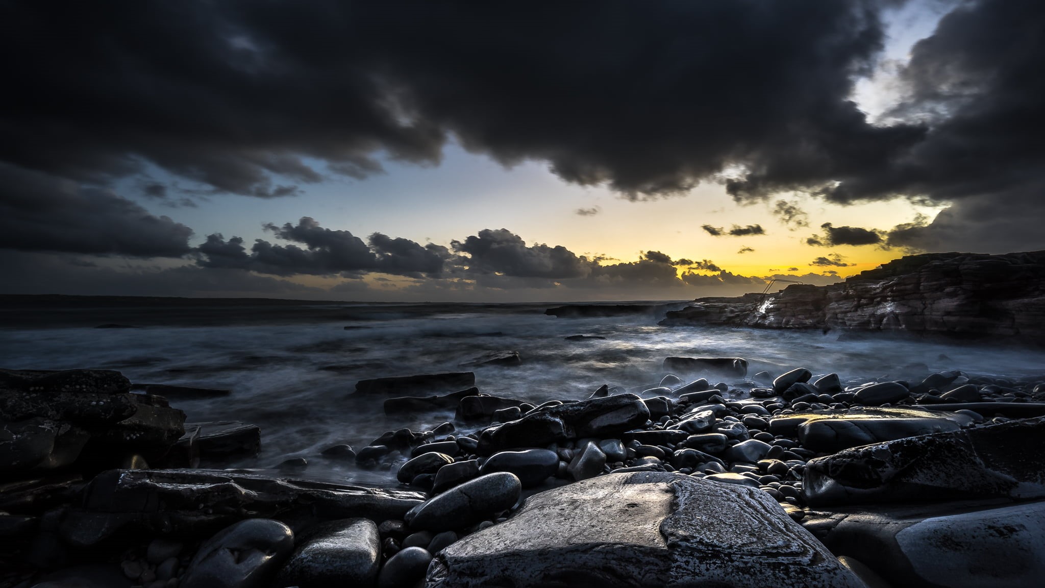 beach, coastline, sea, rock - Object, IE, portfolio, hour, Ireland, clouds, light, landscape, Travel photography, Liscannor, seascape, Clare, motion, sky, HD Wallpaper