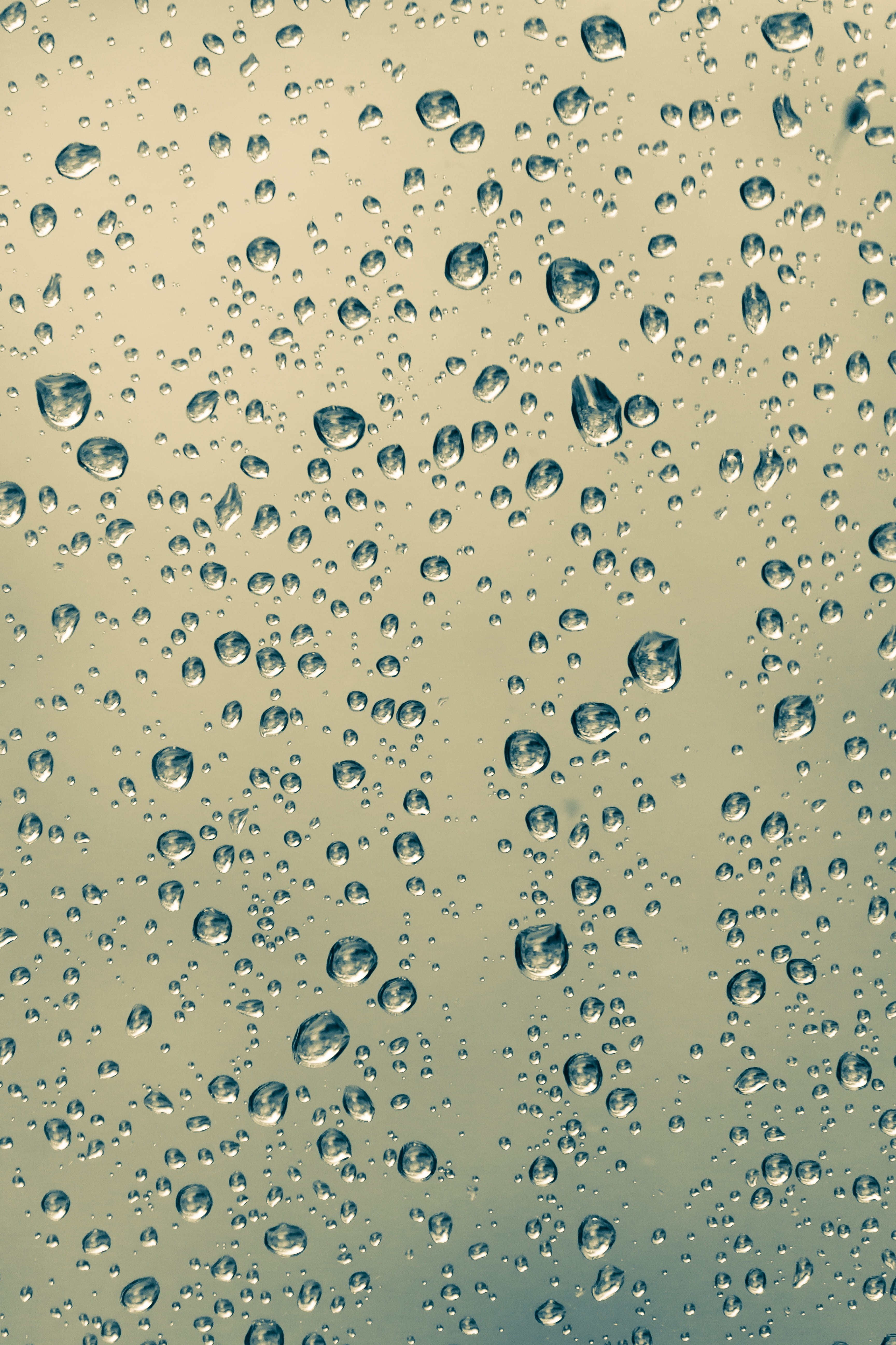 grey, backgrounds, dew, raindrop, water, water-drop, raindrops, low angle view, no people, close-up, glass - material, indoors, 5K, rain, purity, transparent, Phone HD Wallpaper