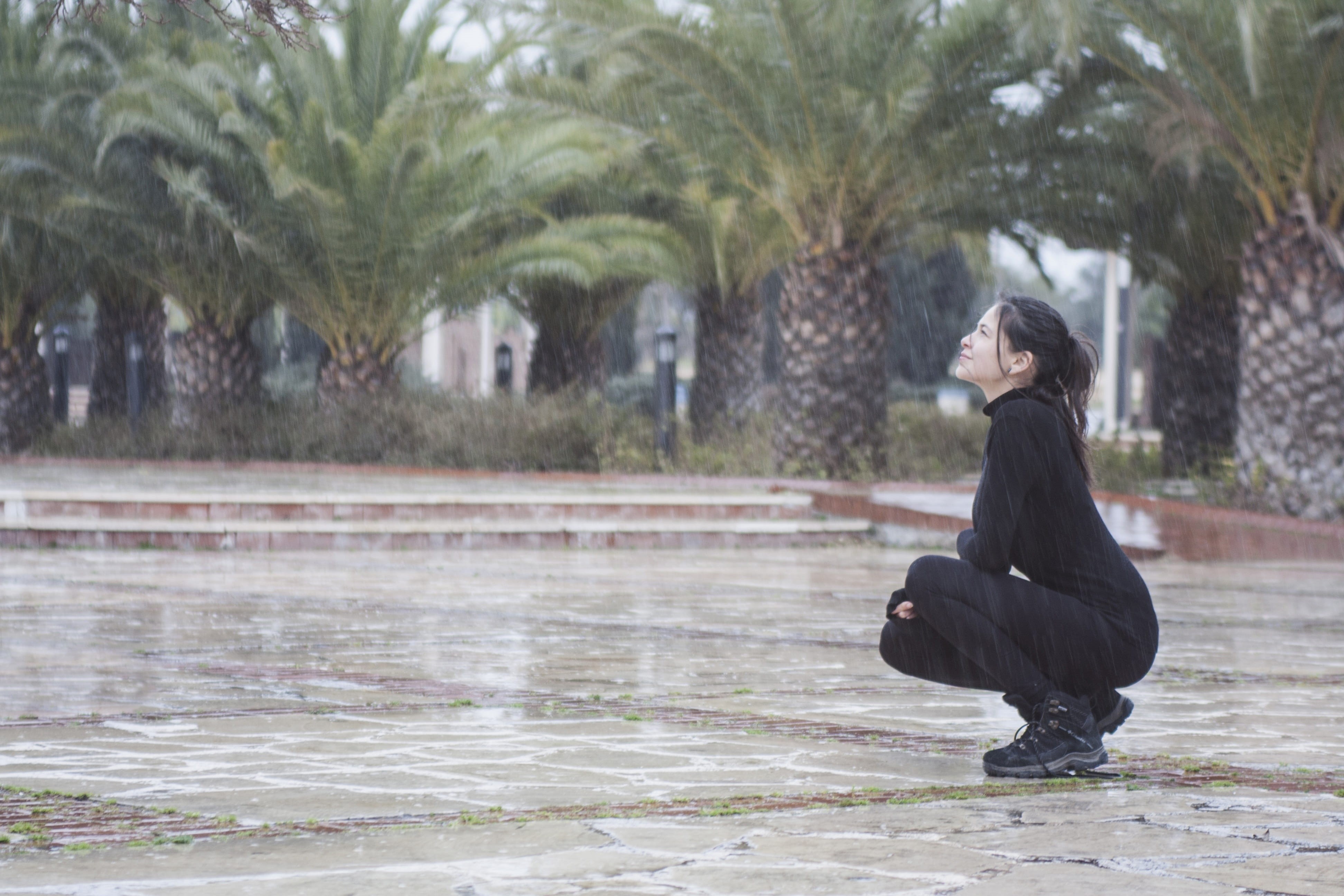 tree, clothes, day, photography, fashion, nature, leisure activity, aesthetics, hairstyle, model, rainy, photo, black, leggings, young adult, days, womens, HD Wallpaper