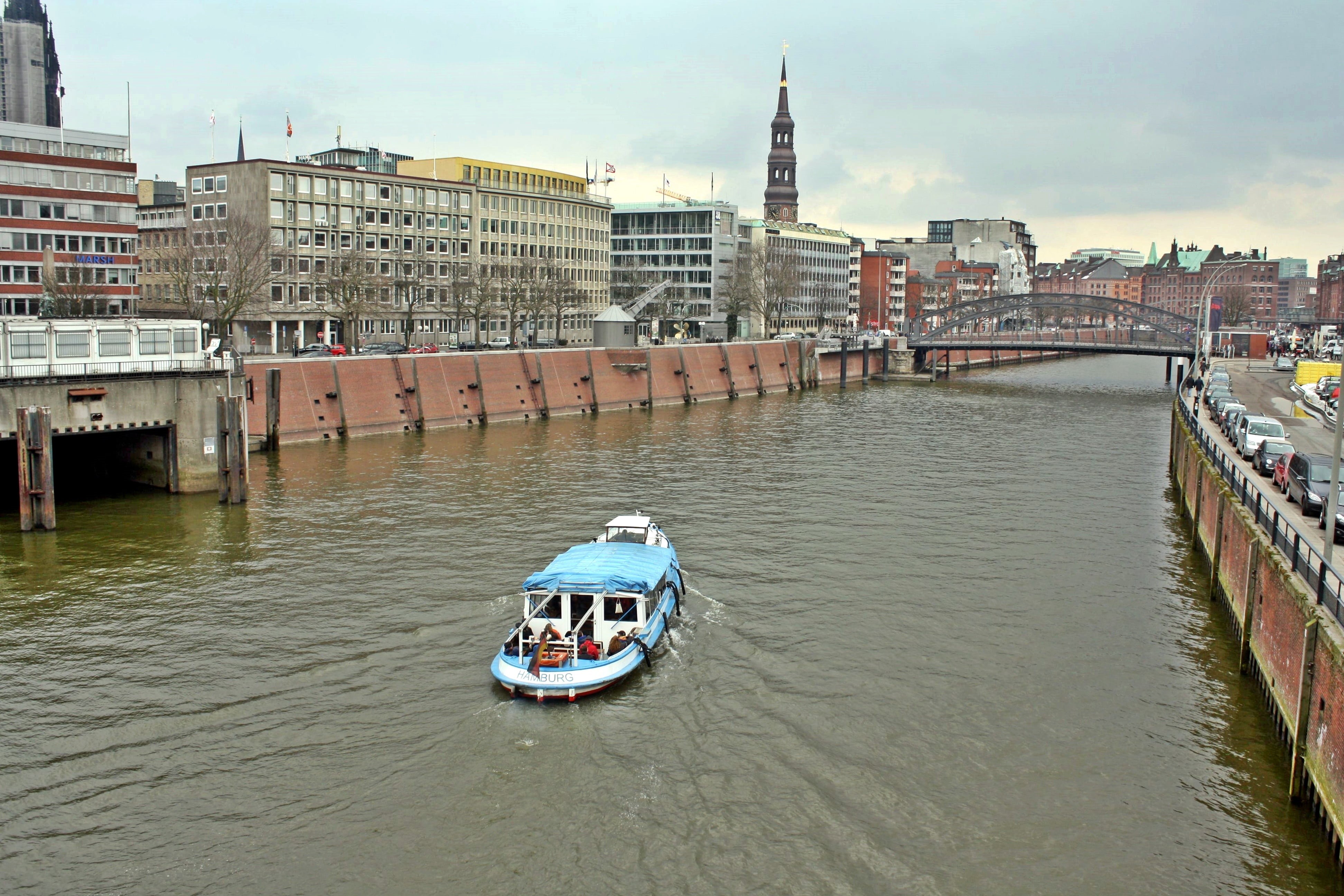 mode of transportation, fleet, speicherstadt, bad weather photography, building exterior, trueb, architecture, nautical Vessel, bridge - man made structure, HD Wallpaper