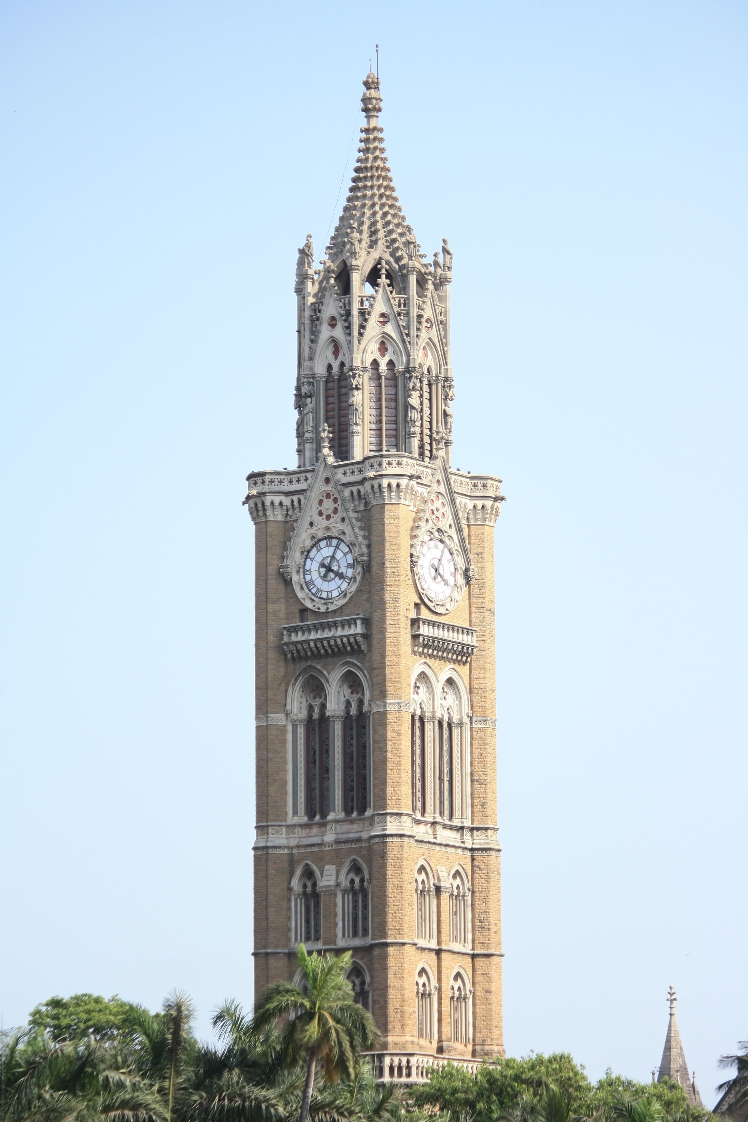 nature, landmark, clear sky, architecture, mumbai, low angle view, clock, victorian, building exterior, no people, building, 4K, spire, monument, religion, Phone HD Wallpaper
