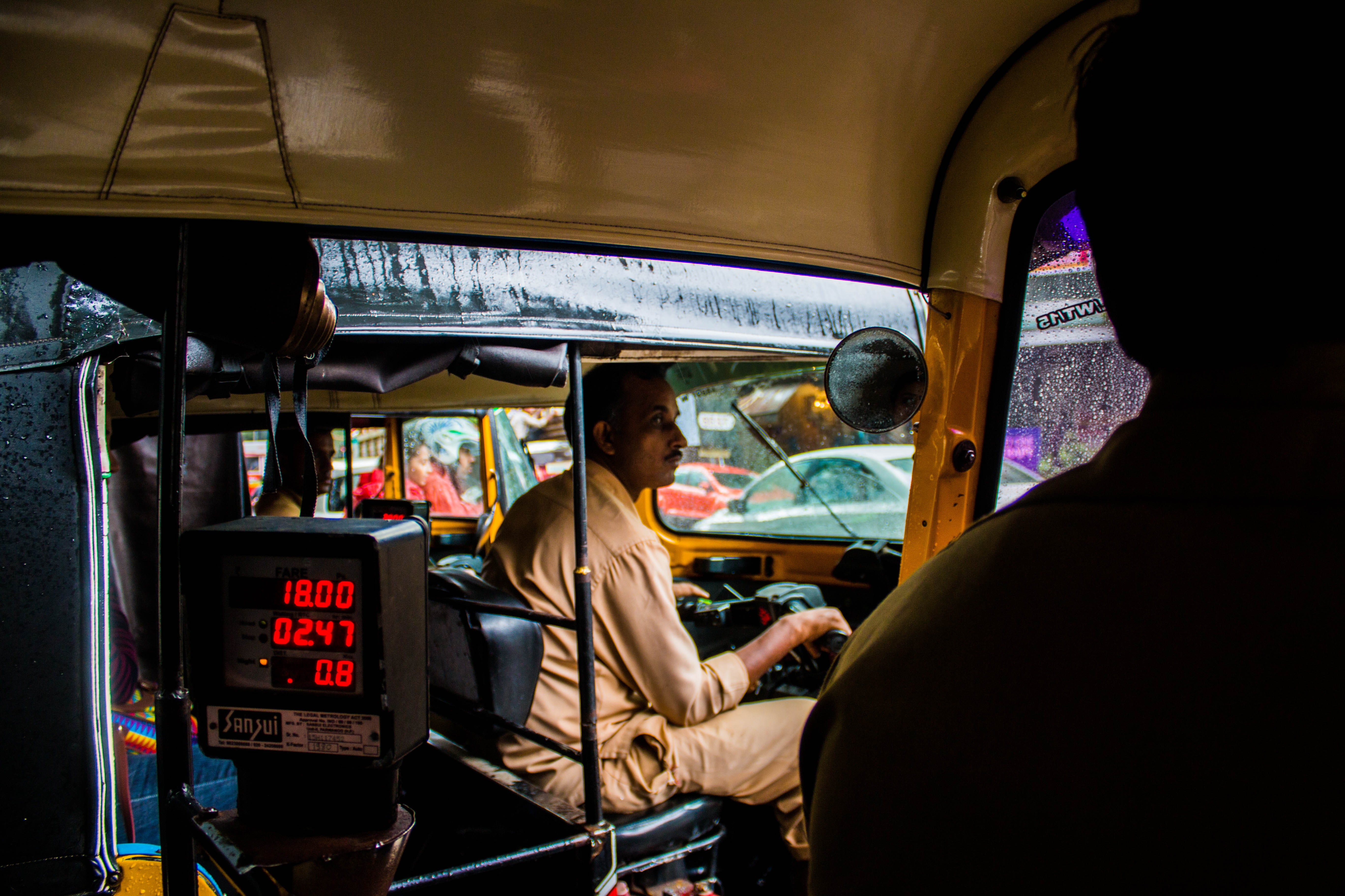 colour, leisure activity, real people, city, rickshaw, casual clothing, motor vehicle, driving, auto, man, rear view, street, rain, tuk-tuk, outdoors, men, HD Wallpaper