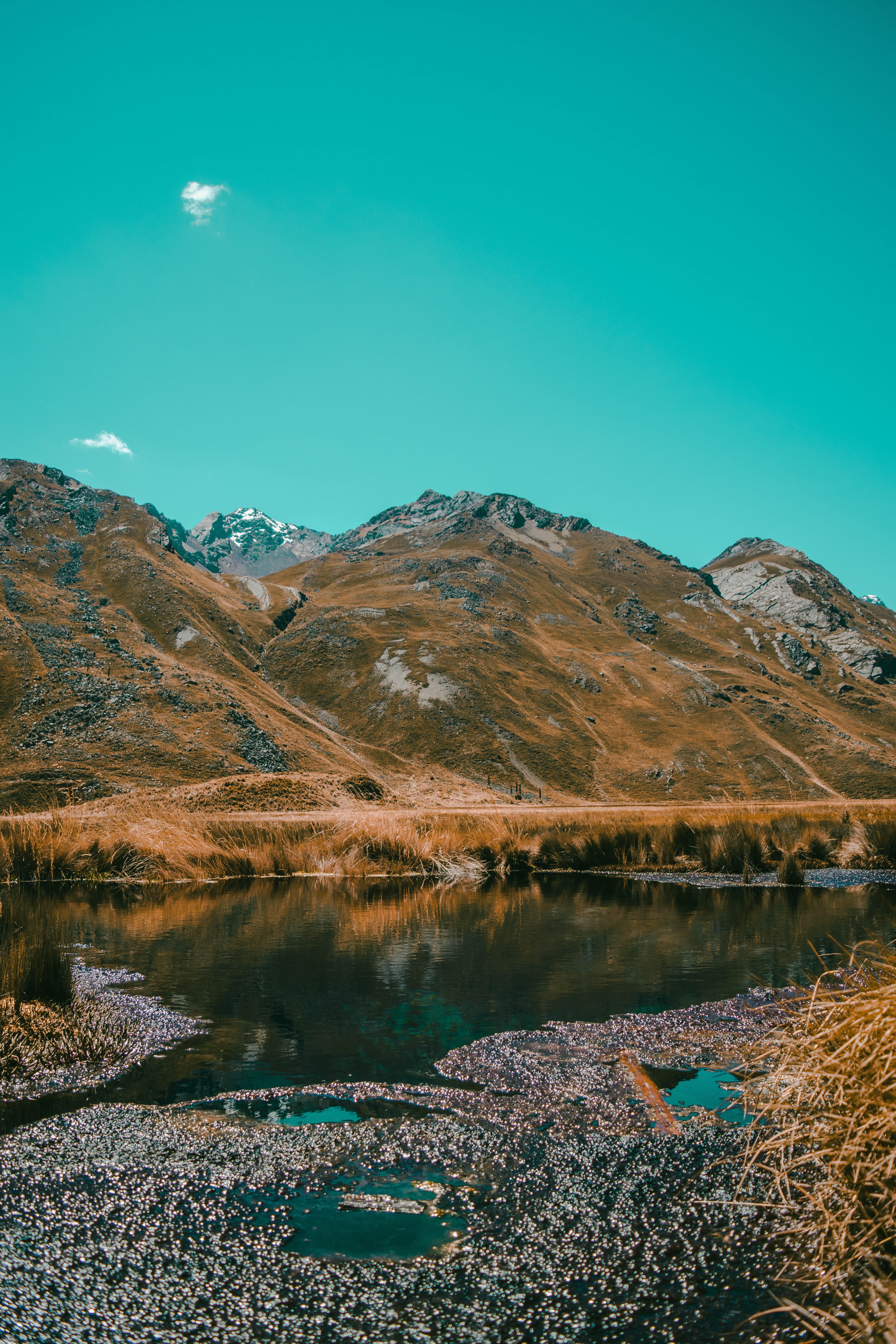 agua, nature, nevado, 5K, tranquility, pond reflection, beauty in nature, plant, pond, reflejo, clear sky, outdoors, cerro, mountains, mountain range, Phone HD Wallpaper