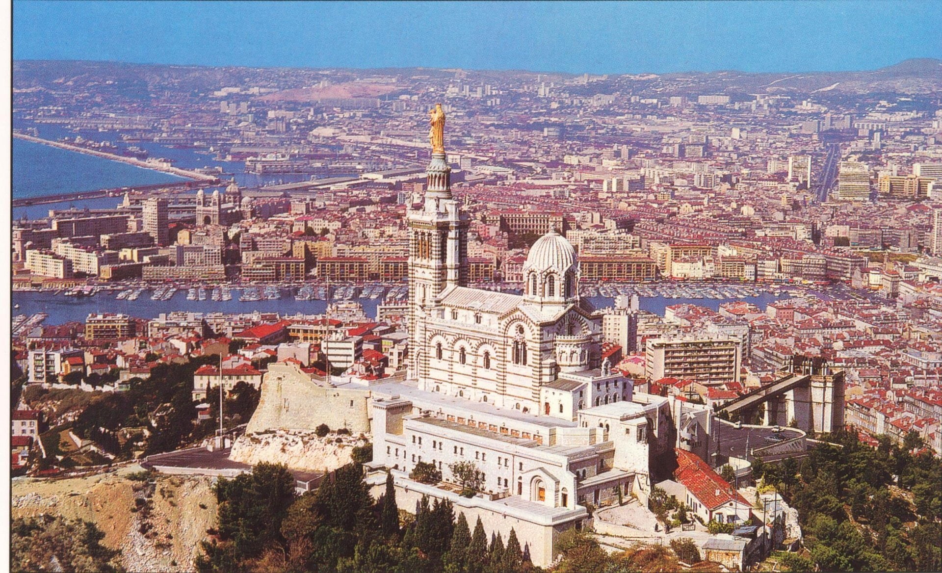 panorama, provence, basilique, france, urban, temple, notre-dame-de-la-garde, architecture, cities, monuments, marseille, panoramic, 1080P, HD Wallpaper