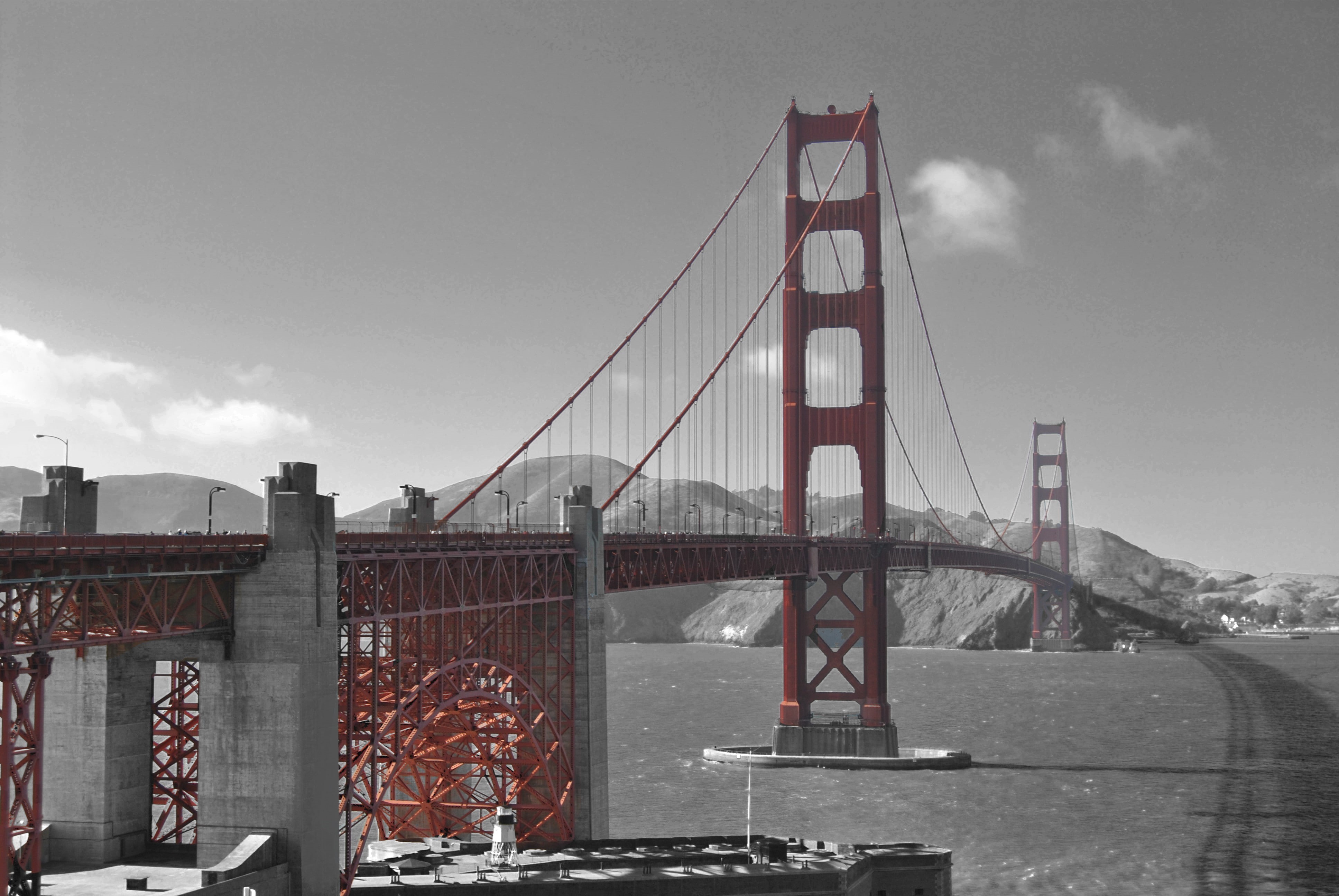 bridge, travel, California, sky, water, built structure, engineering, suspension bridge, nature, tourism, architecture, travel destinations, connection, HD Wallpaper