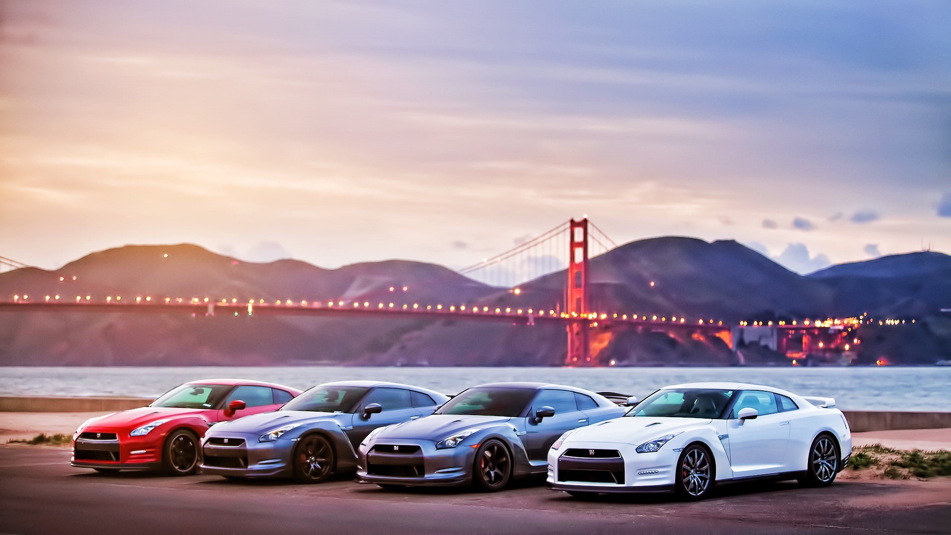 sunset, cloud - sky, lake, 1080P, San Francisco, mountain range, motor vehicle, sky, transportation, architecture, car, beauty in nature, mountain, outdoors, HD Wallpaper