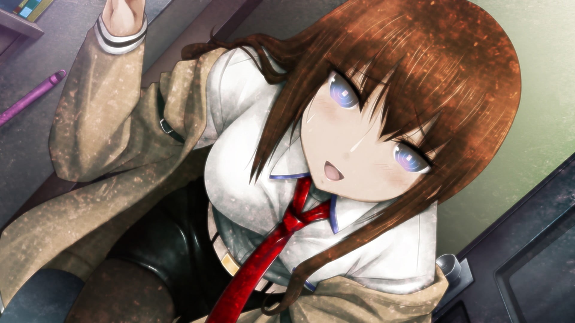 human representation, Steins;Gate, transportation, blue eyes, 1080P, motorcycle, outdoors, metal, work helmet, protection, helmet, sports helmet, day, HD Wallpaper