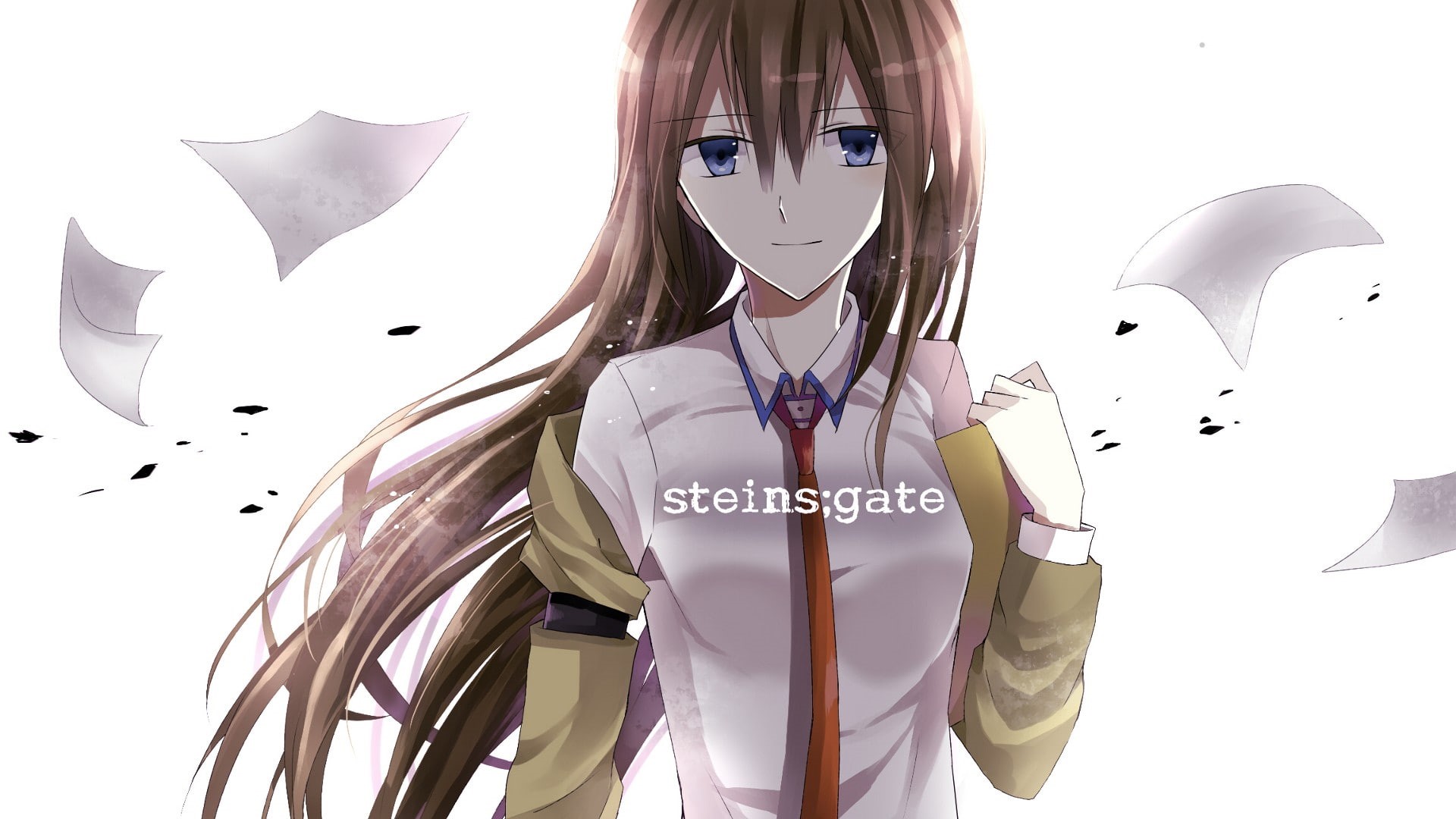 blue eyes, Steins;Gate, tie, studio shot, Makise Kurisu, white shirt, females, redhead, adult, beautiful woman, lifestyles, front view, portrait, 1080P, HD Wallpaper