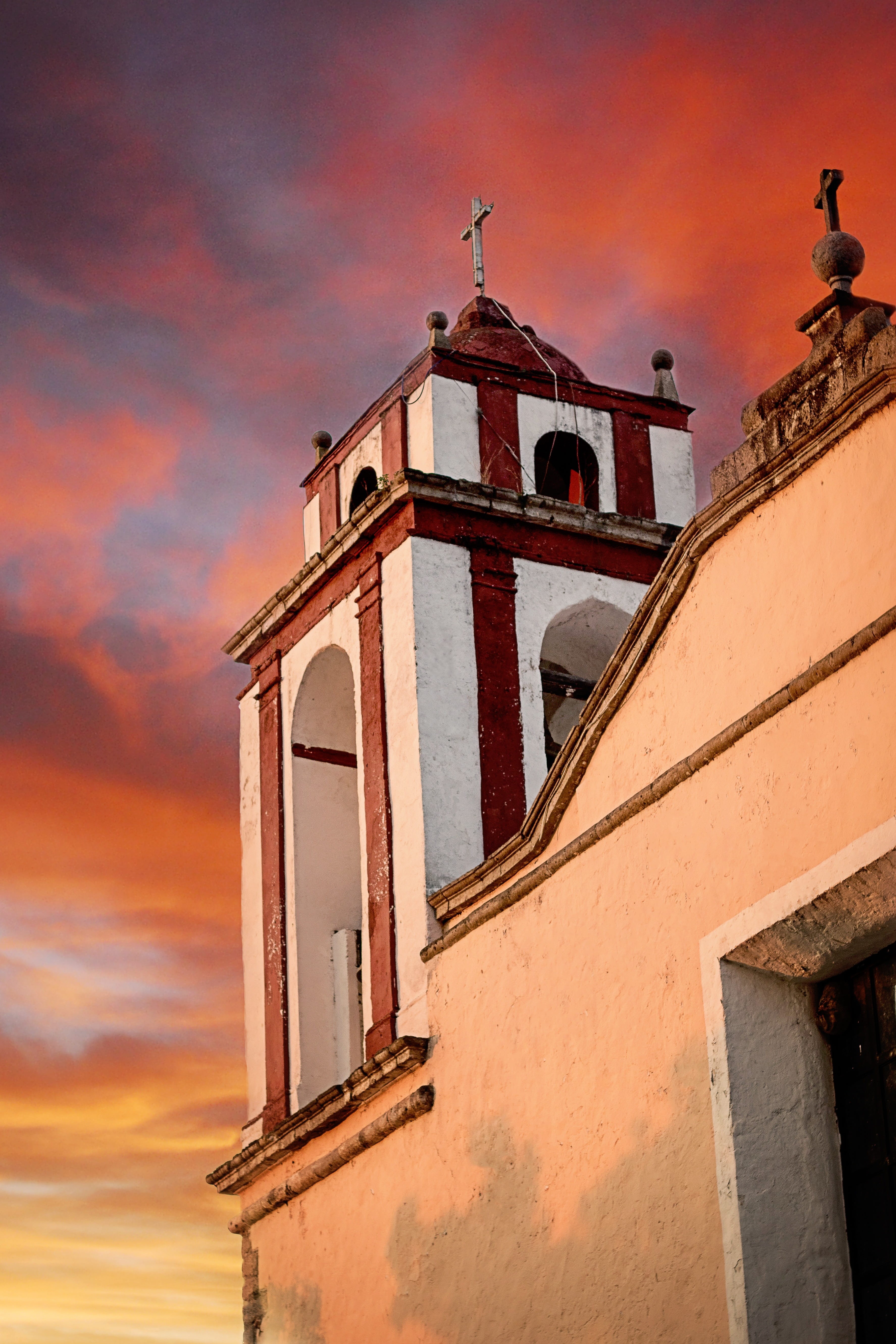 Building, orange color, old, low angle view, construction, christian, sunset, holy, urban, place of worship, jesus, dome, chapel, faith, religious, landscape, Phone HD Wallpaper