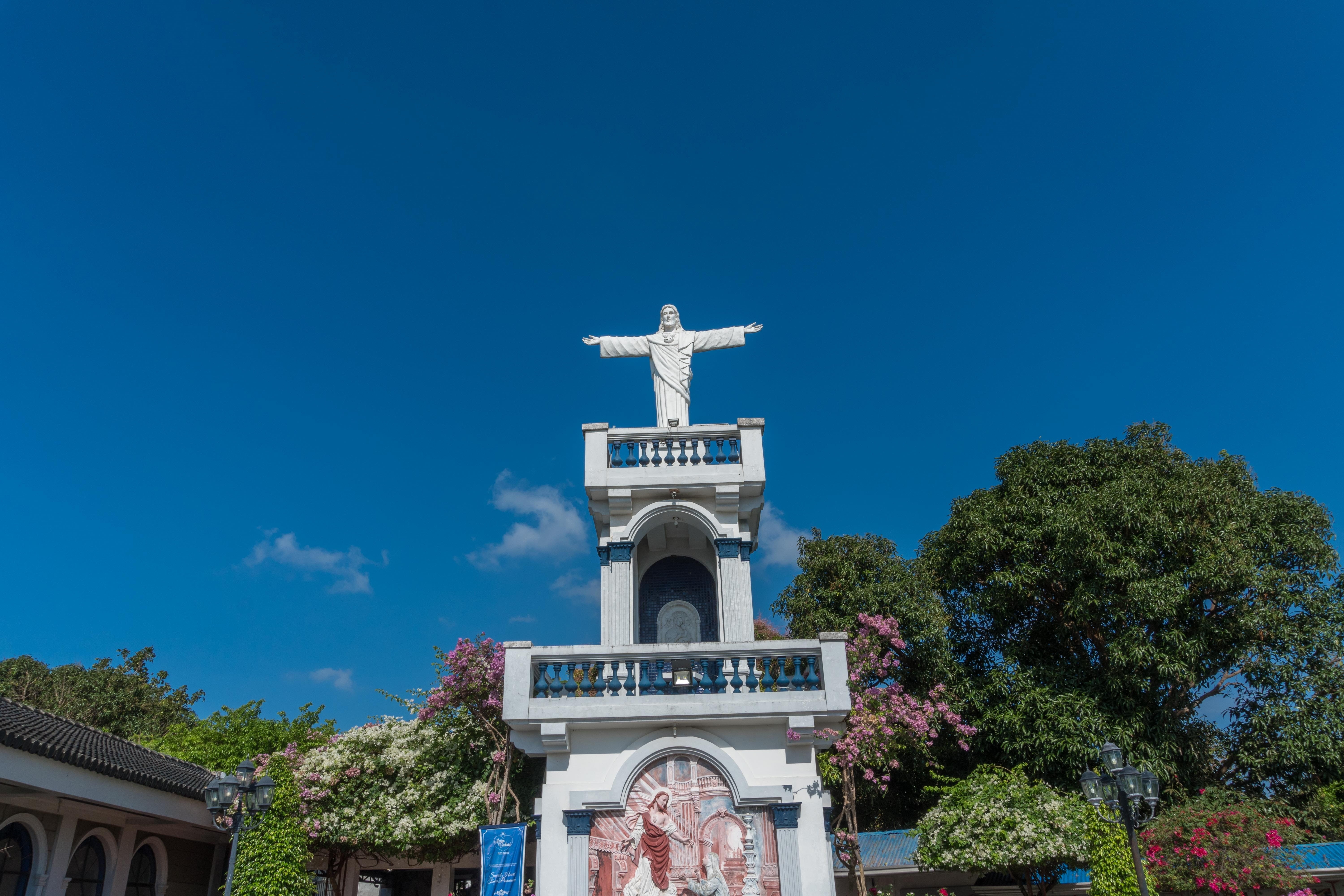 place of worship, saint, sky, no people, christian, building, filipino, low angle view, cross, sculpture, nature, blue, spirituality, religion, building exterior, HD Wallpaper