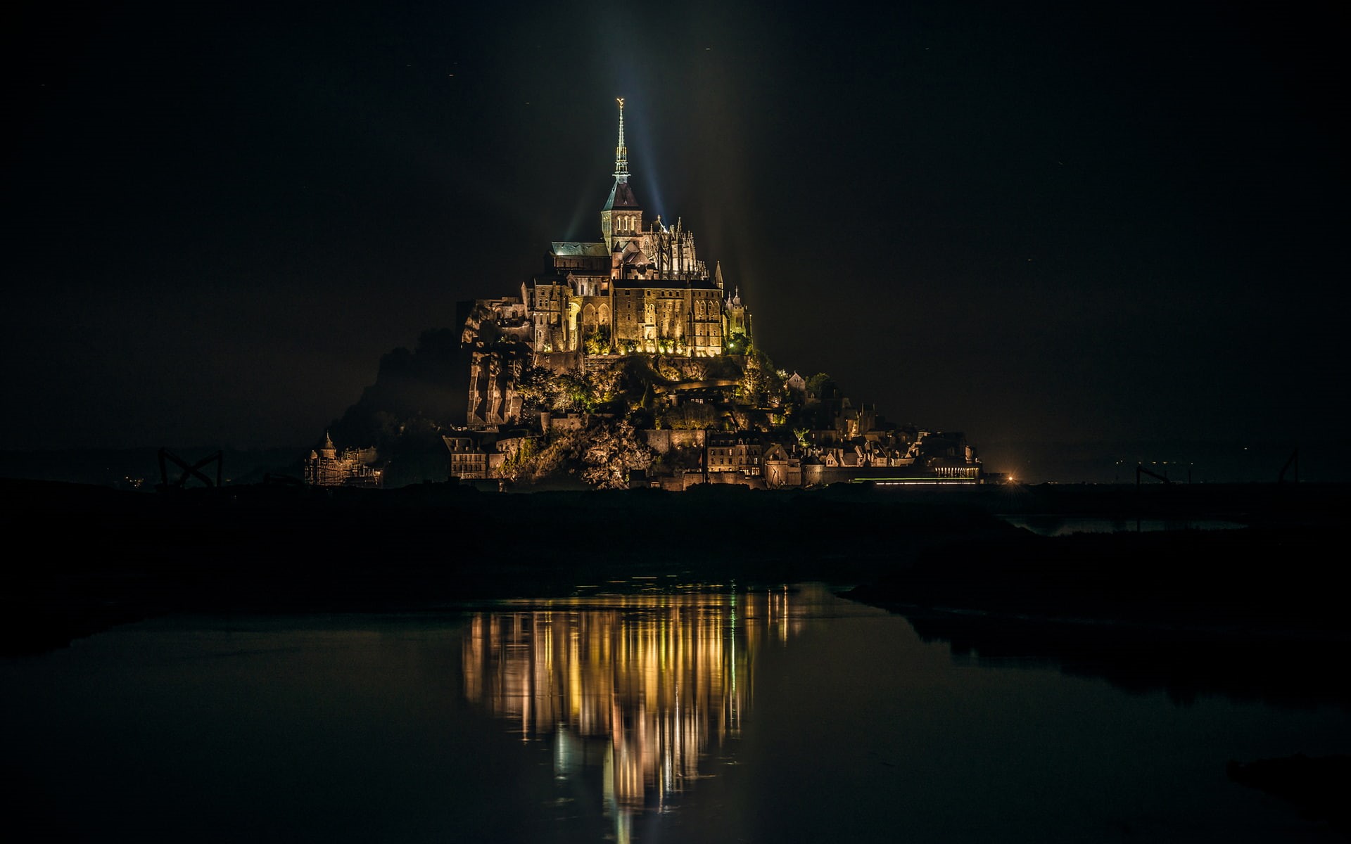 1080P, castle, buildings, lights, night, saint michel, mont, HD Wallpaper