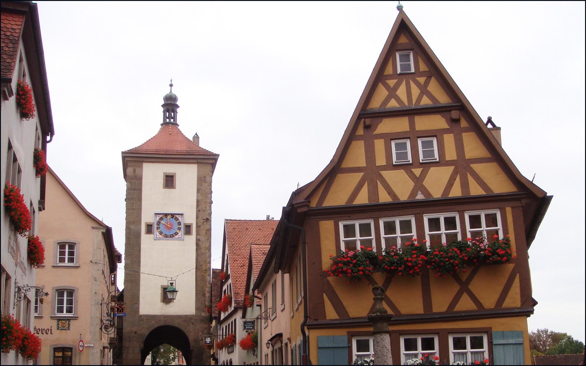 druffix, rothenburg, widescreen, bavaria, 1080P, town, bavarian, houses, buildings, germany, animals, HD Wallpaper
