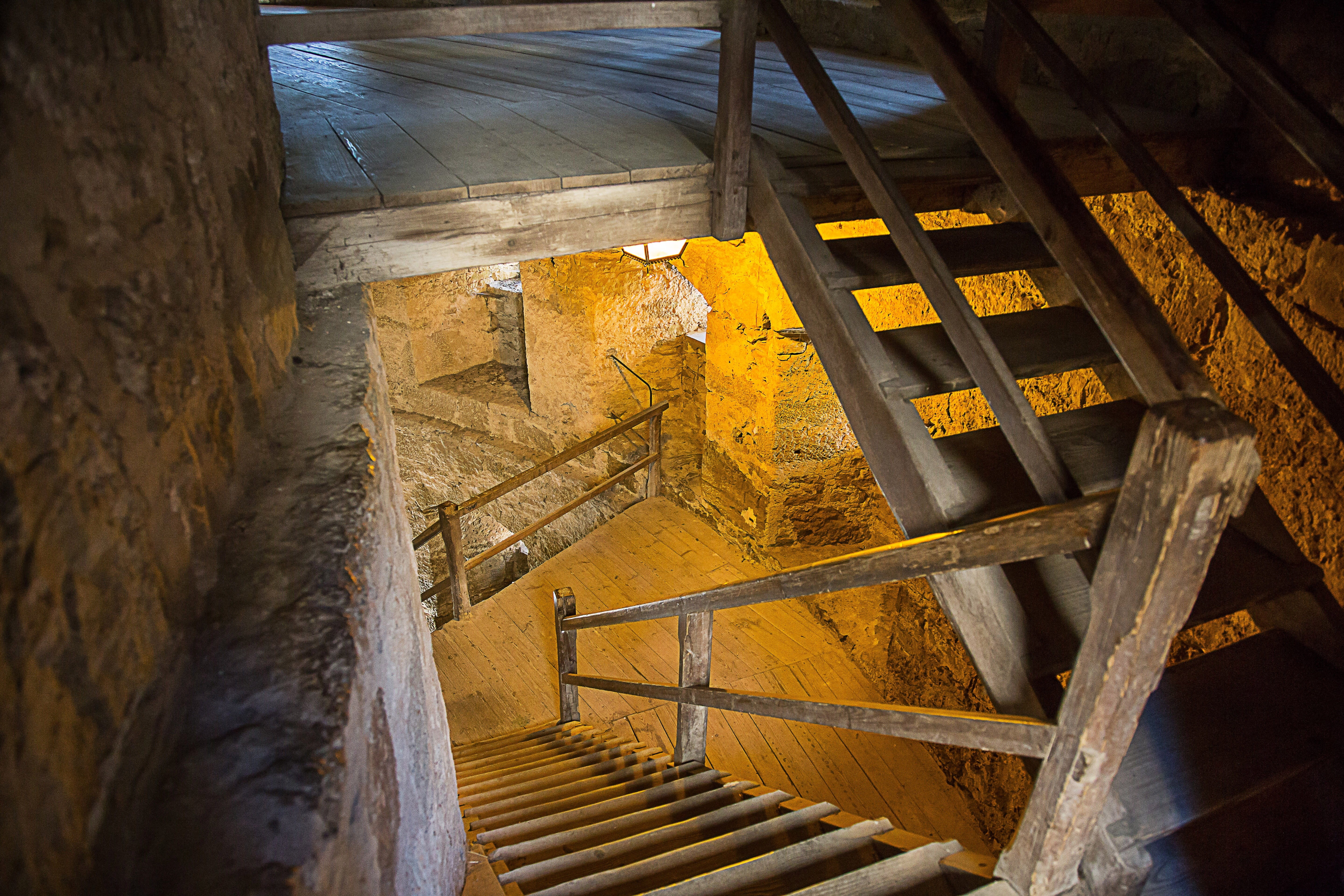 5K, construction industry, metal, steps and staircases, Rothenburg, architecture, railing, castle, industry, rothenburg of the deaf, hospital bastei, high angle view, HD Wallpaper