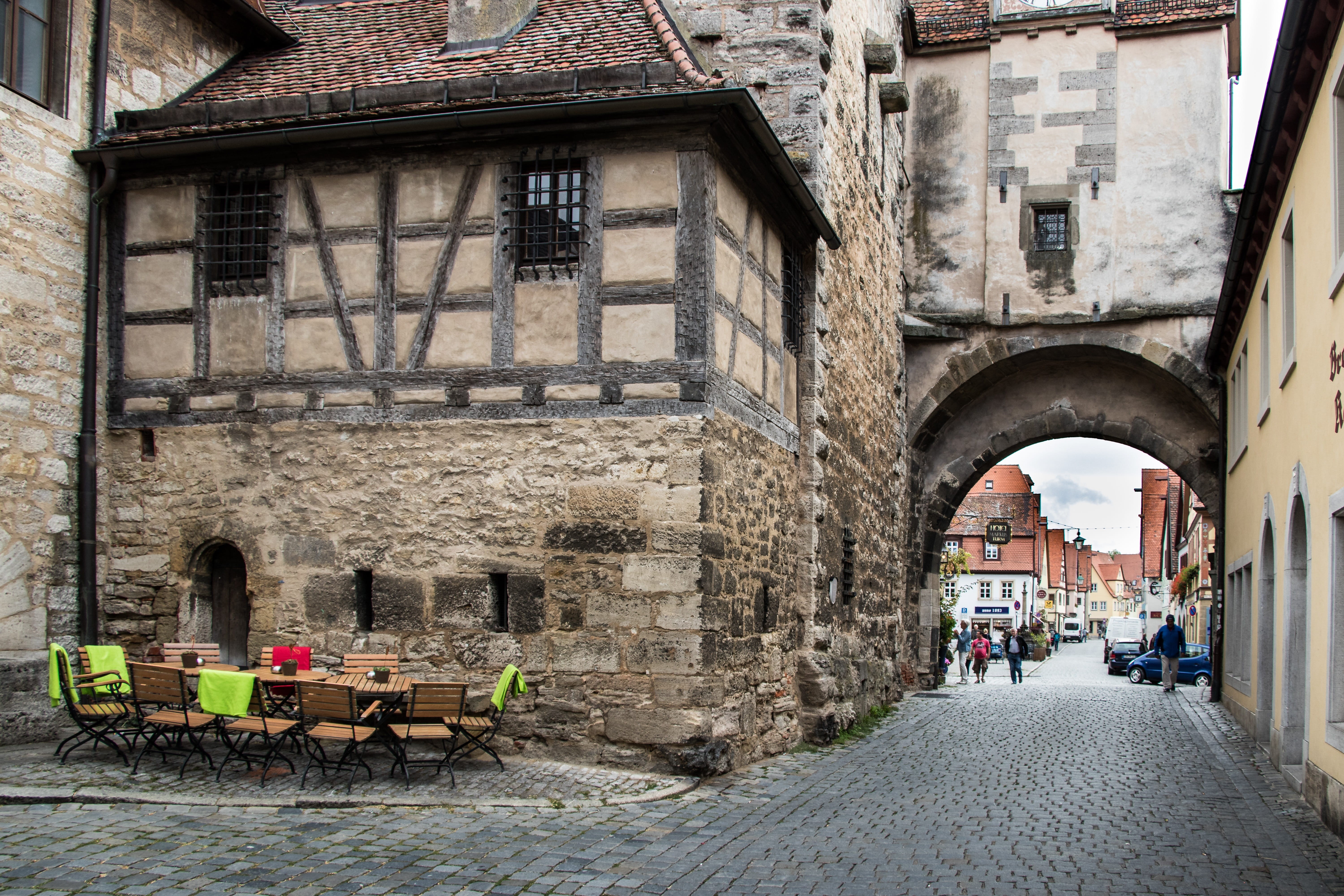 arch, old, architecture, rothenburg, group of people, brown, building, street, day, places of interest, built structure, daytime, black, historic old town, HD Wallpaper