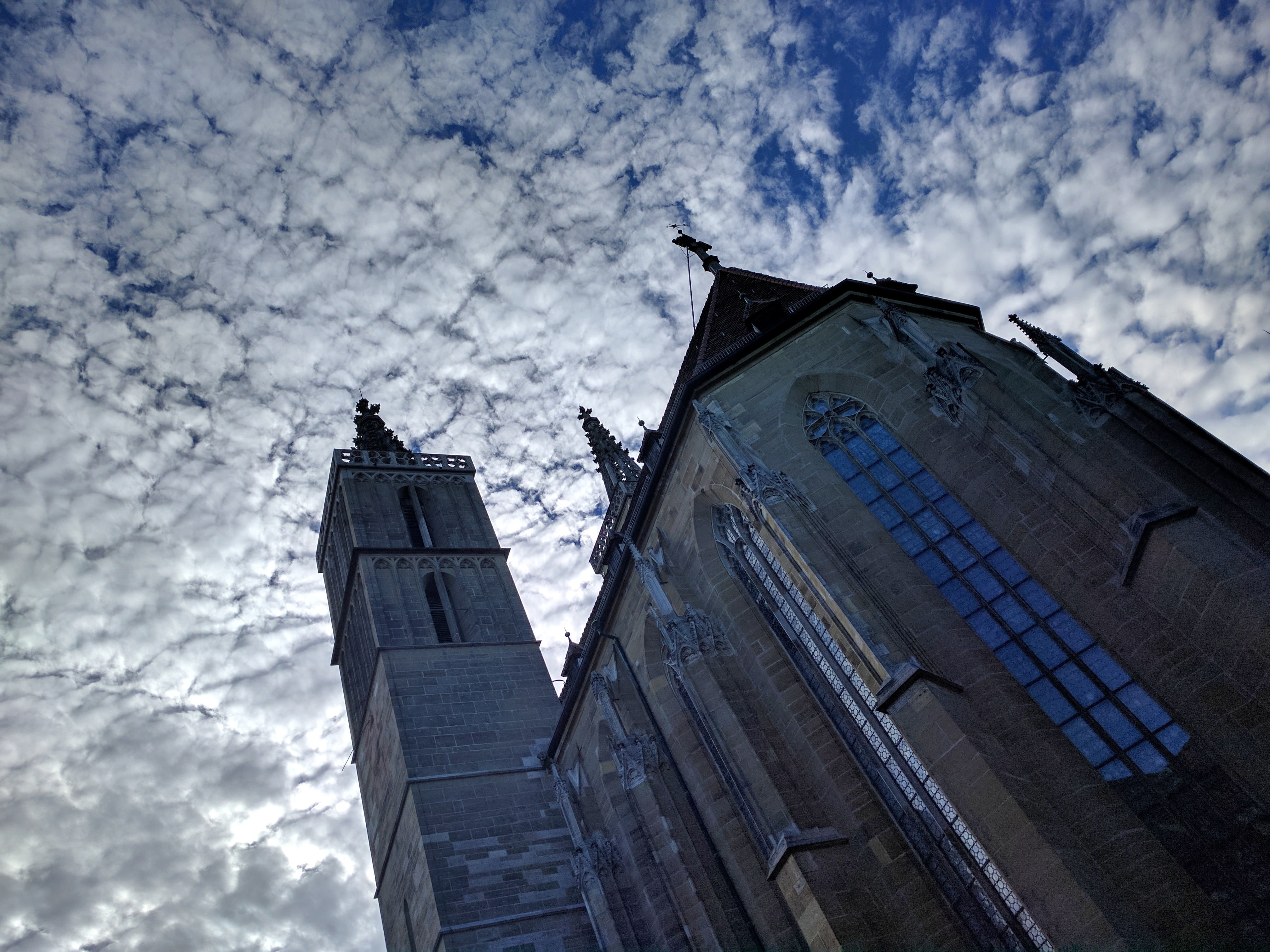 belief, clouds, 4K, spirituality, built structure, low angle view, nature, sky, no people, outdoors, church, architecture, building exterior, spire, tower, HD Wallpaper