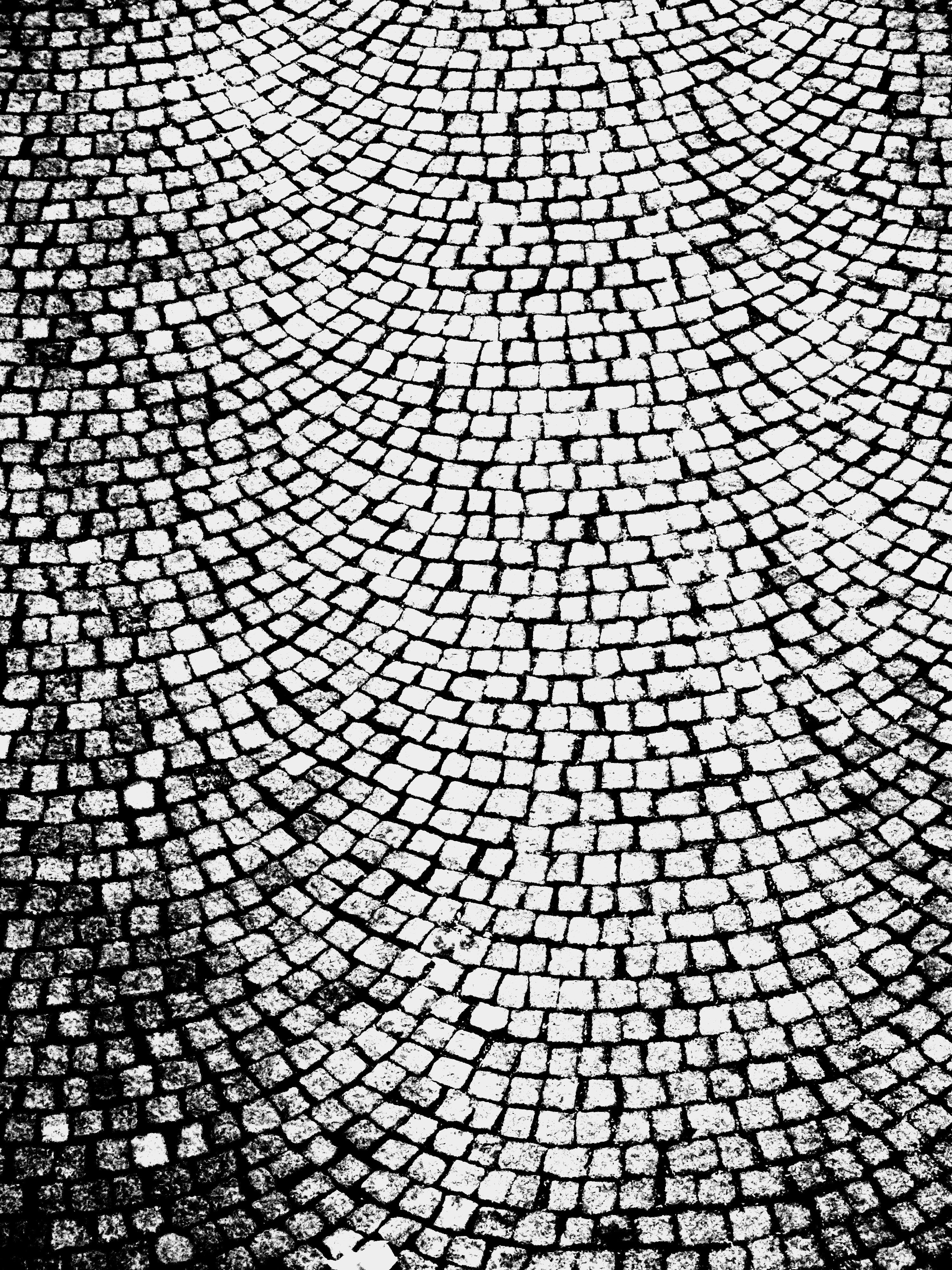 Surface, Black And White, shape, pattern, design, abstract, backgrounds, city, footpath, mosaic, flooring, outdoors, no people, tiled floor, background, Phone HD Wallpaper