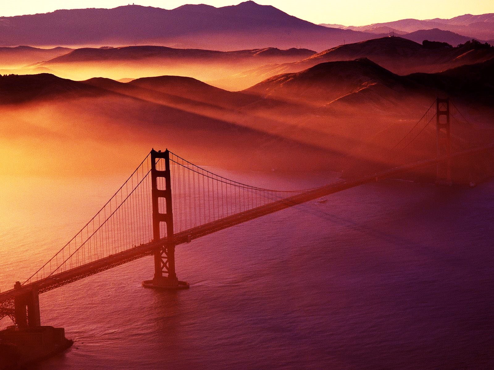 Tower Bridge, sunlight, outdoors, mountain, built structure, landscape, horizon, scenics - nature, mountain range, Golden Gate Bridge, red, engineering, HD Wallpaper