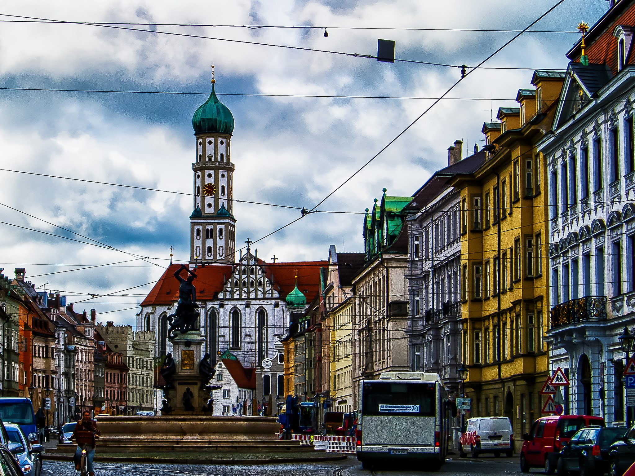 Augsburg, 1080P, Cathedral, area, tower, Bayern, fountain, Germany, home, sculpture, HD Wallpaper