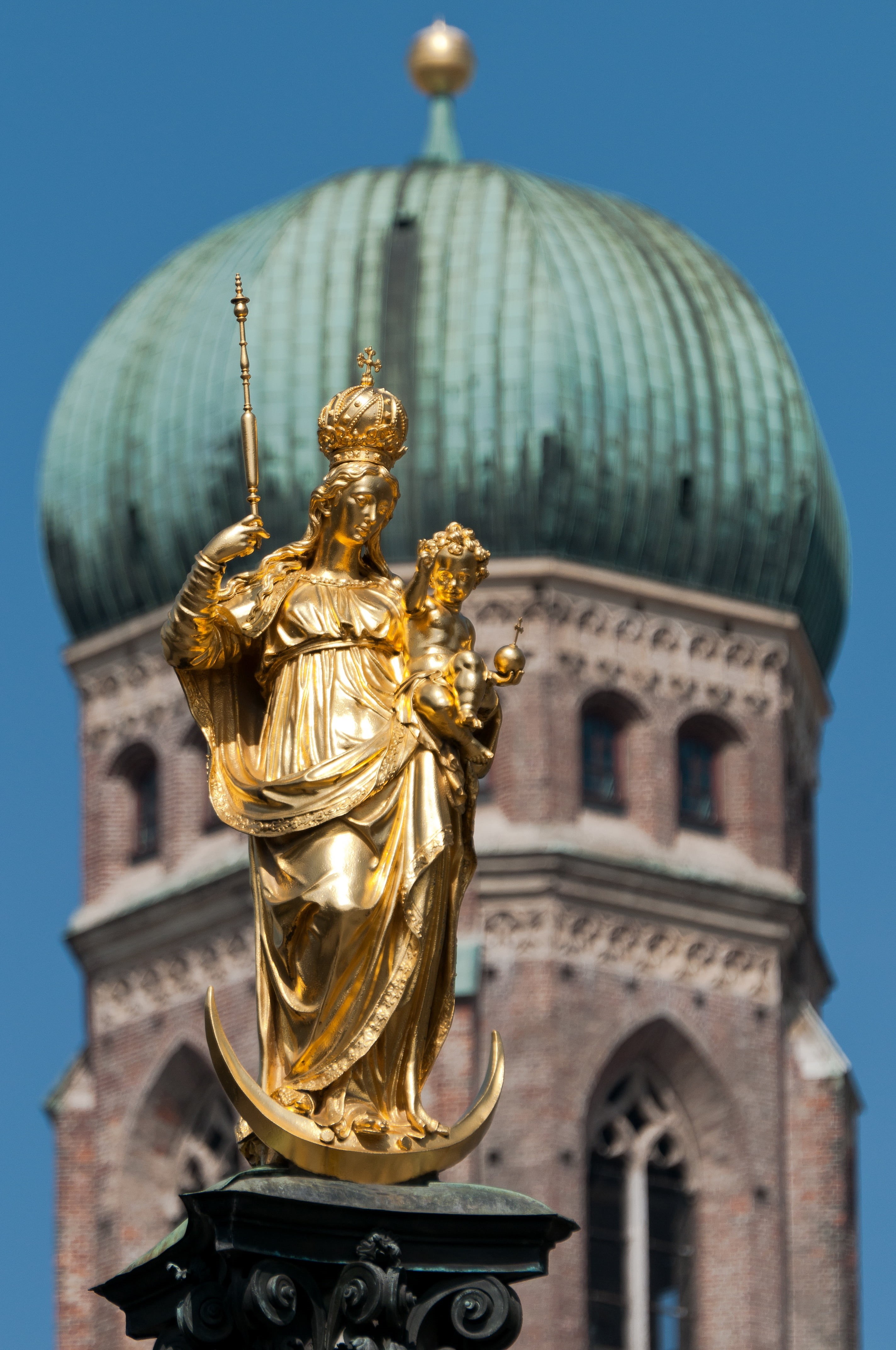 statue, state capital, dome, cathedral, germany, sky, no people, frauenkirche, city, home, human representation, ornament, tower, travel, stone, sculpture, Phone HD Wallpaper