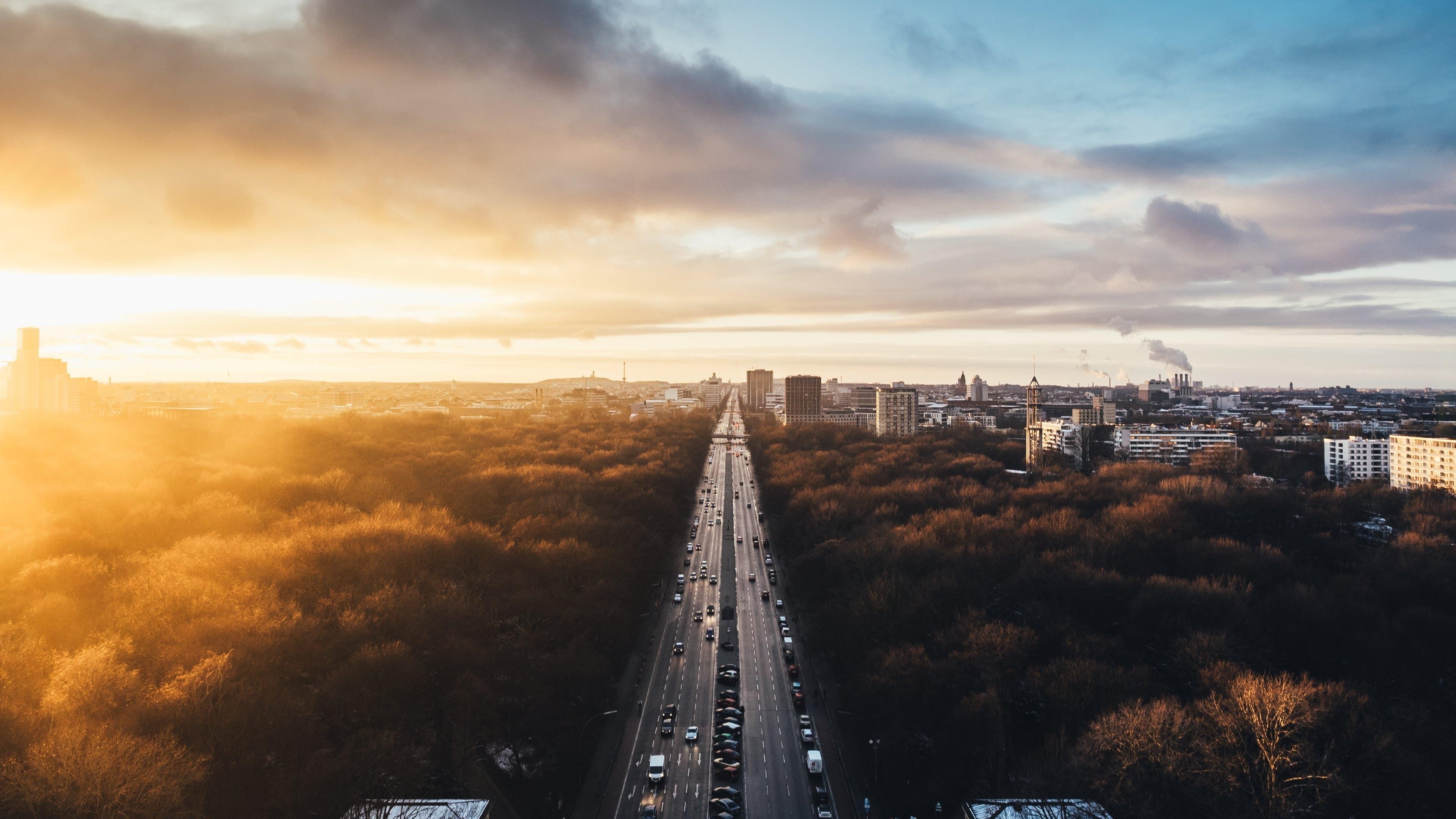 forest, berlin, cityscape, road, 4K, germany, HD Wallpaper