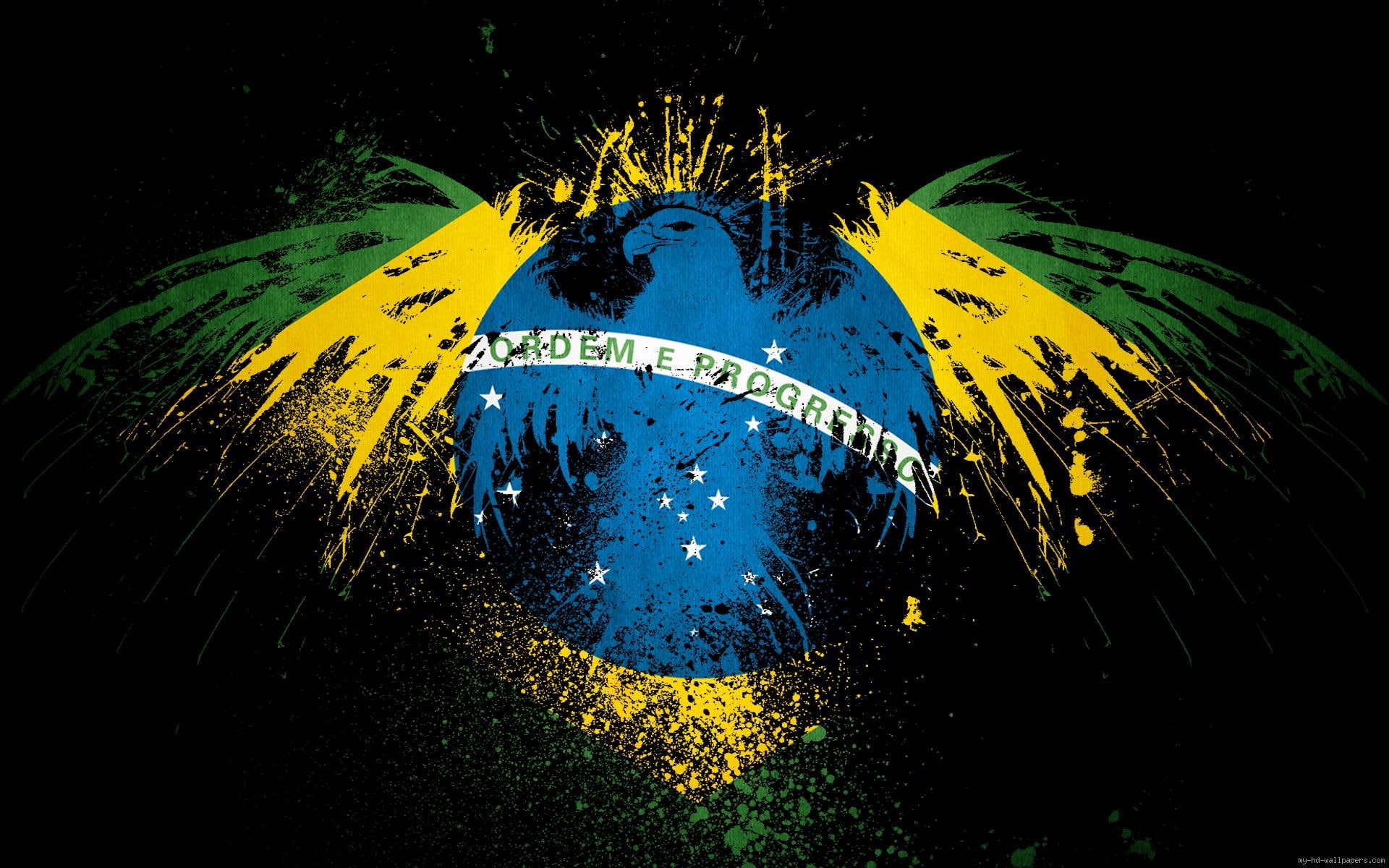 yellow, eagle, green, logo, diverse, colors, flag, world, 1080P, brazil, blue, white, abstract, HD Wallpaper