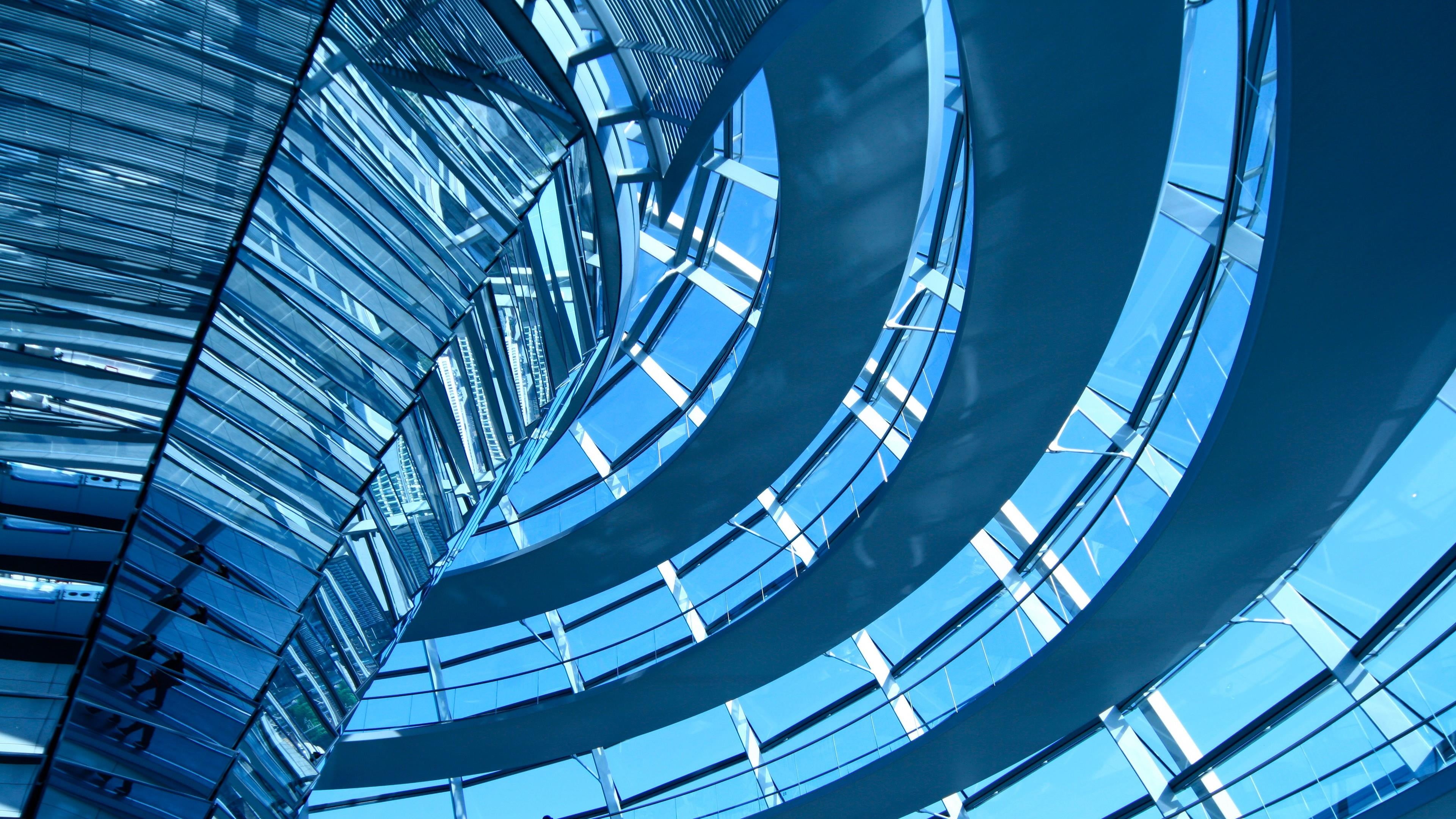 europe, geometric shape, modern, built structure, circle, glass - material, blue, indoors, government, reichstag, spiral, window, building, no people, abstract, HD Wallpaper