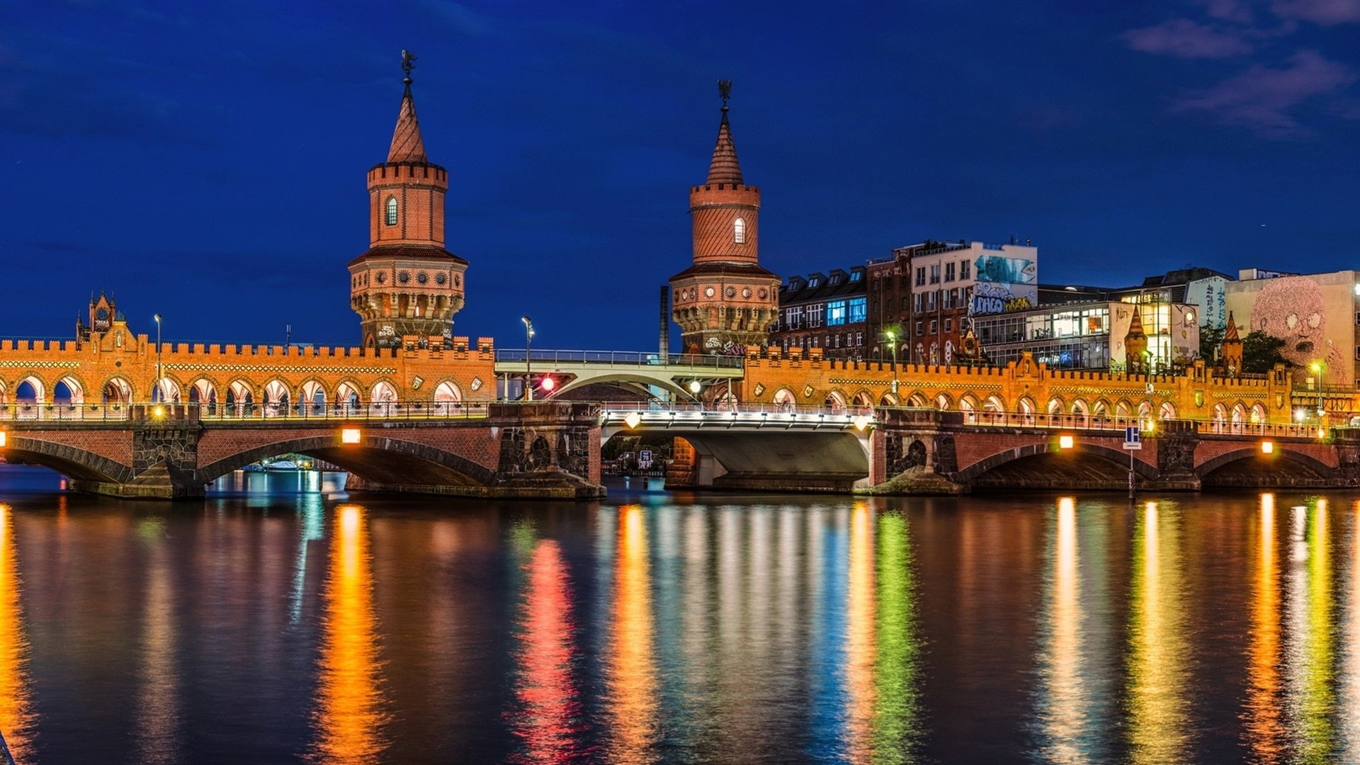 Lights, Bridge, 1080P, Night, Berlin, Houses, Germany, River, City, HD Wallpaper