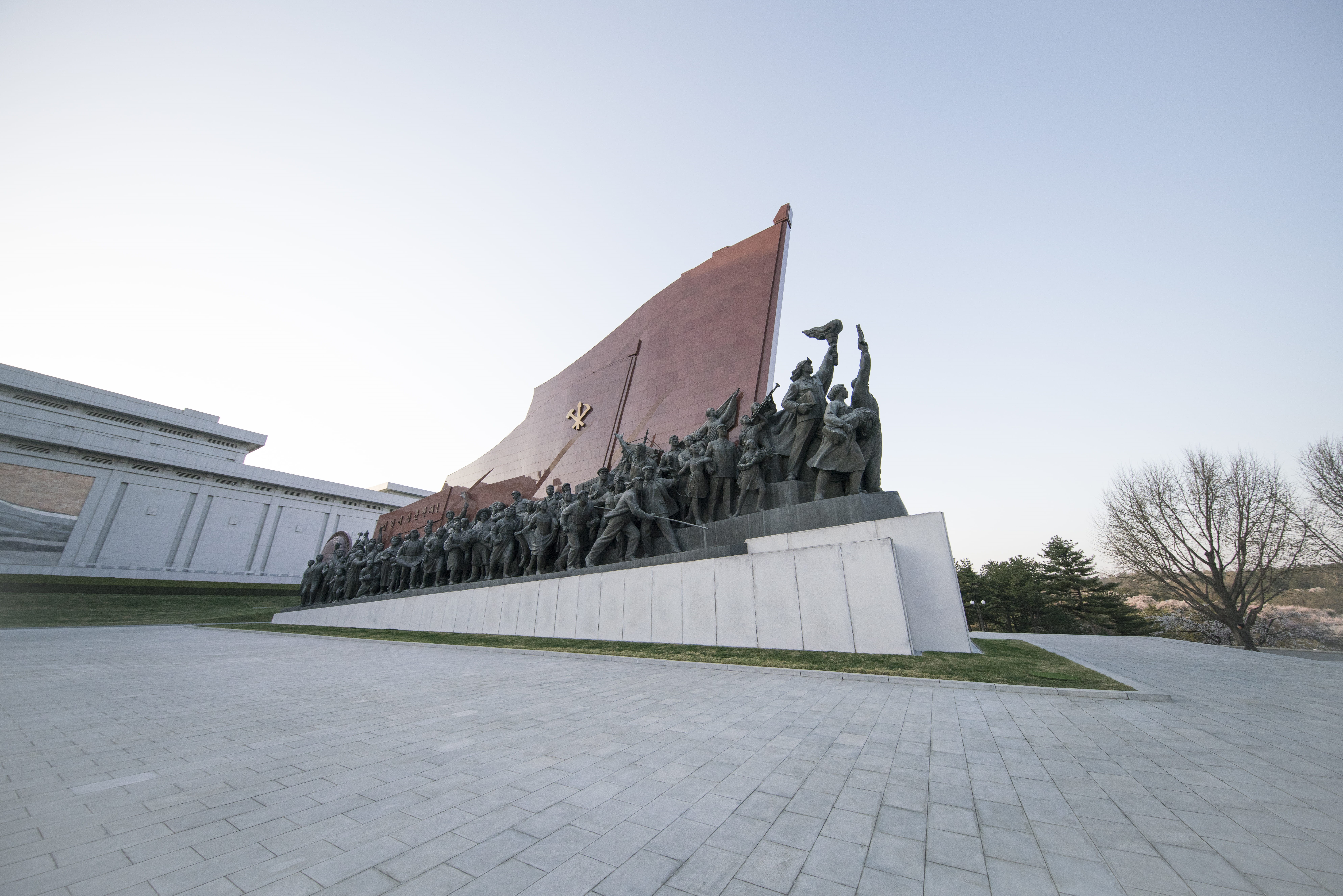 pyongyang, building exterior, day, built structure, monument, tree, footpath, sky, belief, nature, place of worship, plant, history, travel destinations, HD Wallpaper