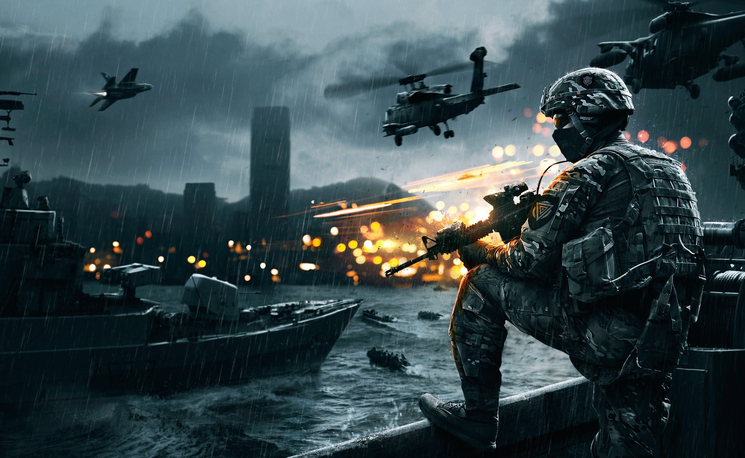 transportation, art, man, gun, battlefield 4, uniform, aggression, outdoors, holding, nature, government, military, conflict, 2K, protection, rifle, army soldier, HD Wallpaper
