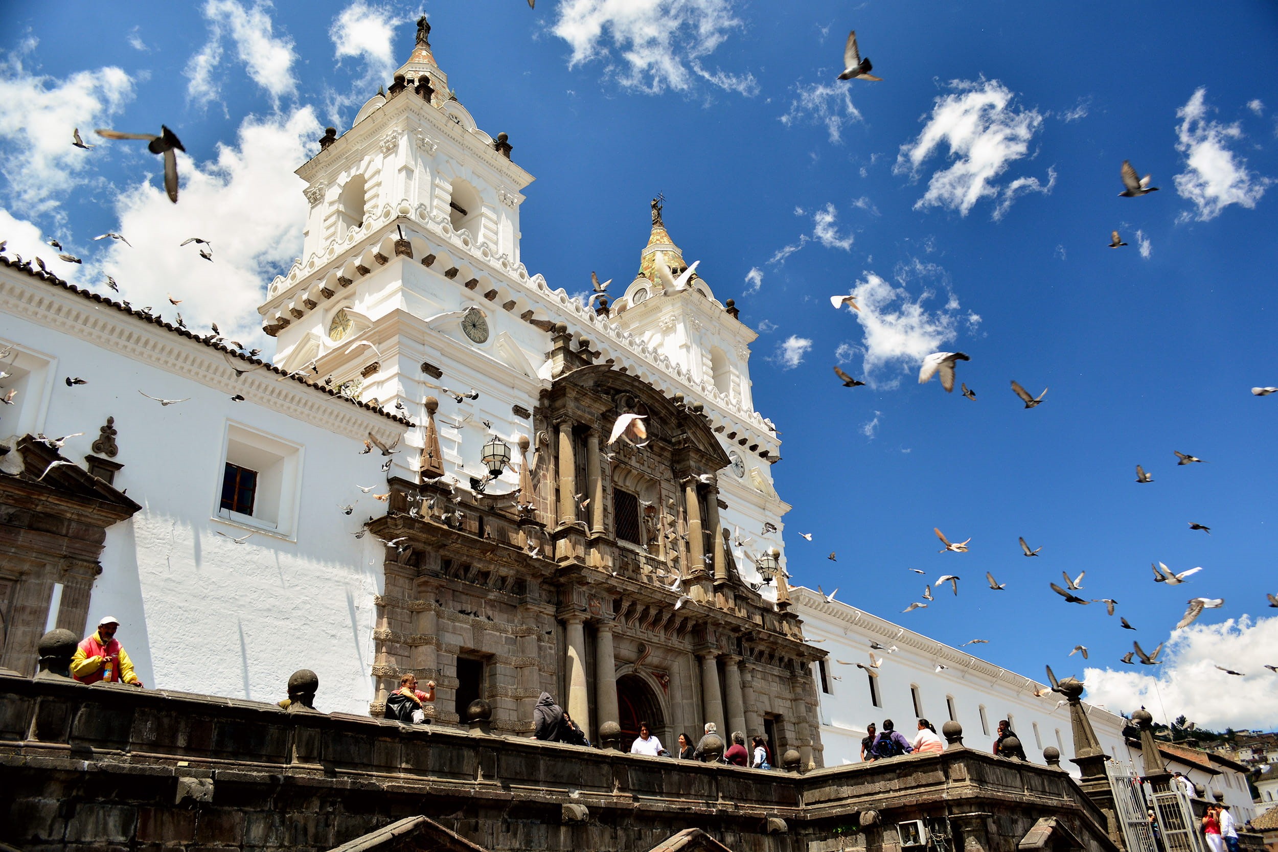 1080P, architecture, ecuador, built structure, animal, flying, belief, bluesky, nature, quito, the past, vertebrate, bird, sky, religion, cloud - sky, HD Wallpaper