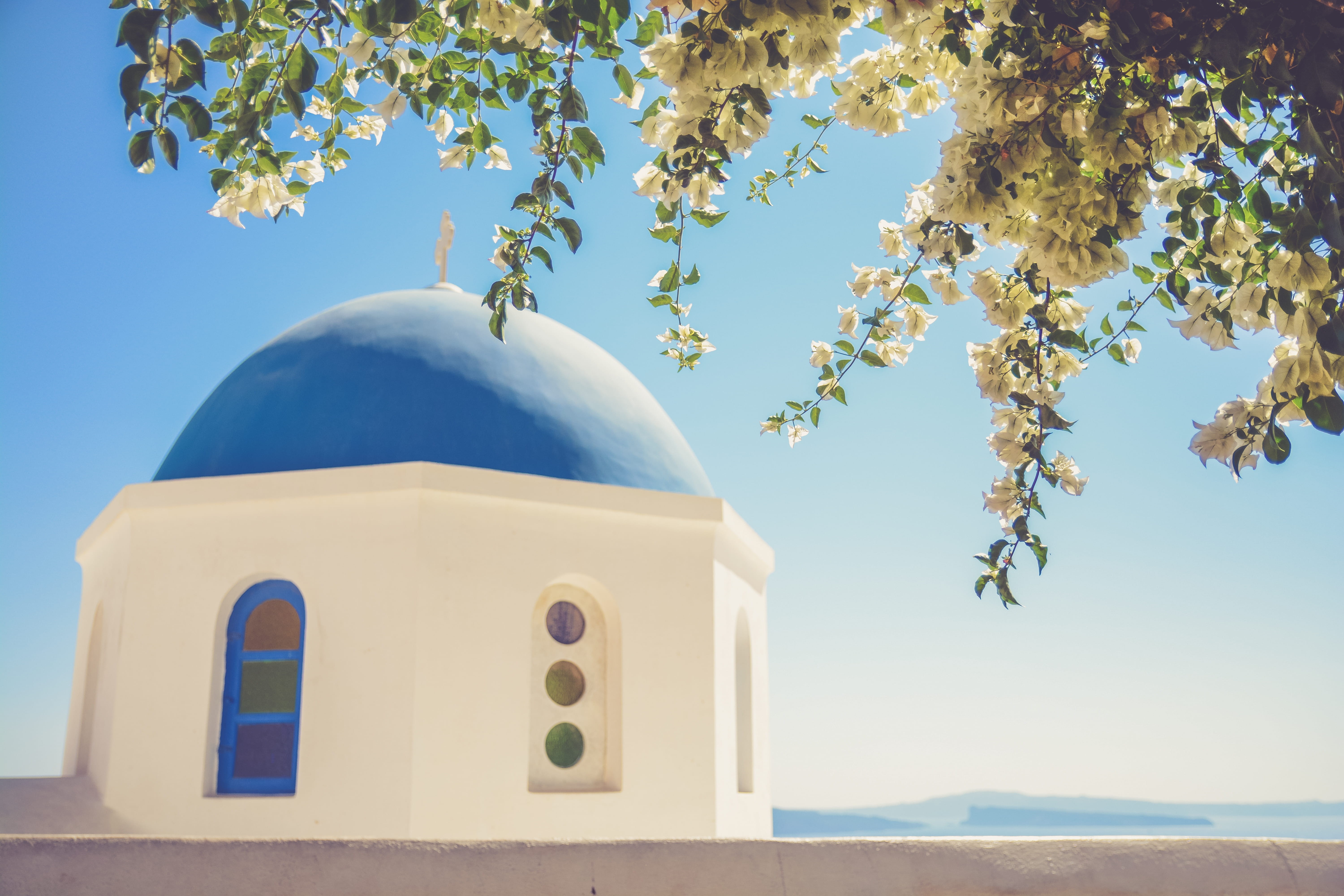 firรก, day, christianity, outdoors, dome, cross, flower, church, no People, vacations, blue, sky, roof, nature, building, bright, seaside, cathedral, scenics, HD Wallpaper